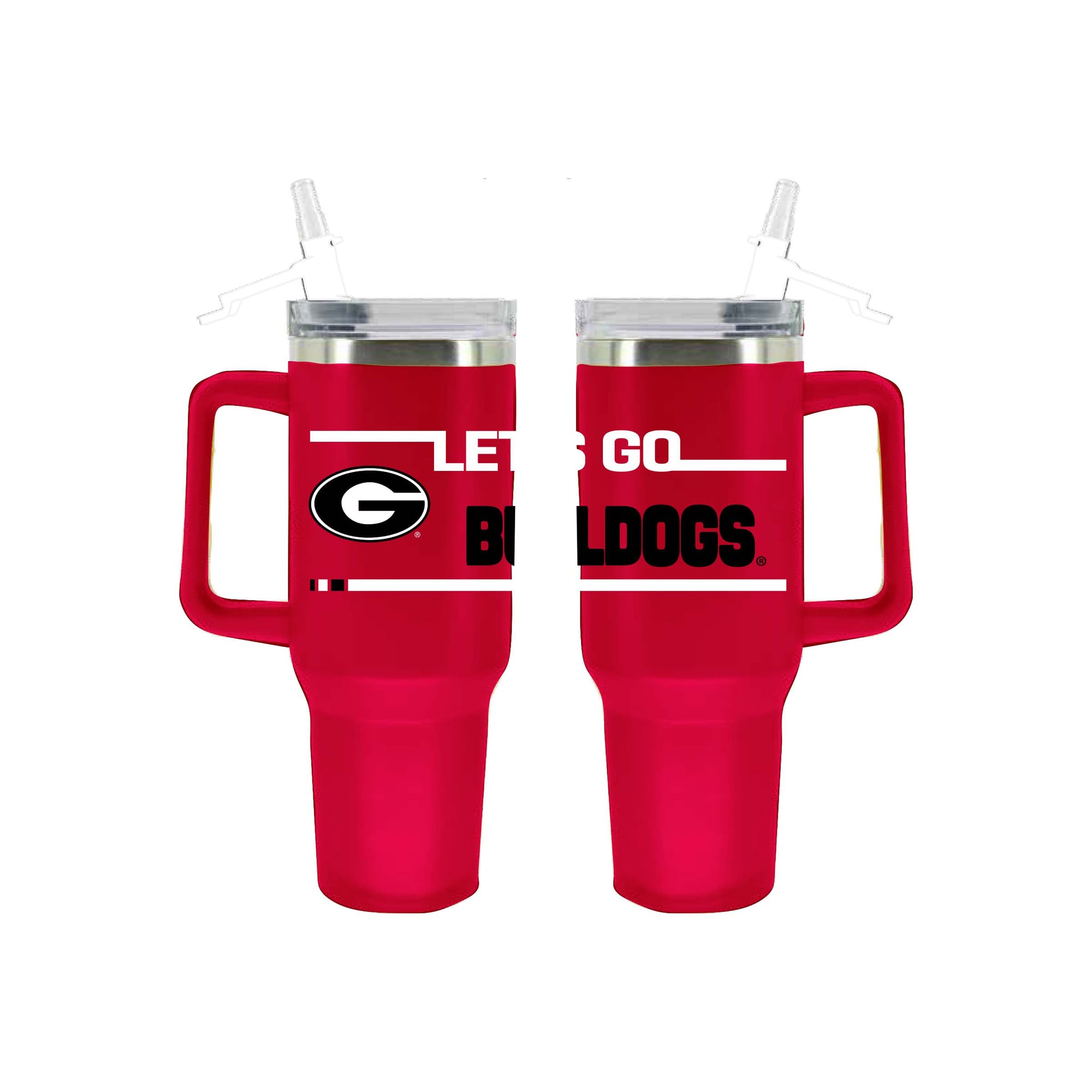 Gobelet isotherme en acier inoxydable de 1,2 L (40 oz) aux couleurs de l'équipe Georgia Bulldogs, avec paille rabattable, de The Memory Company.