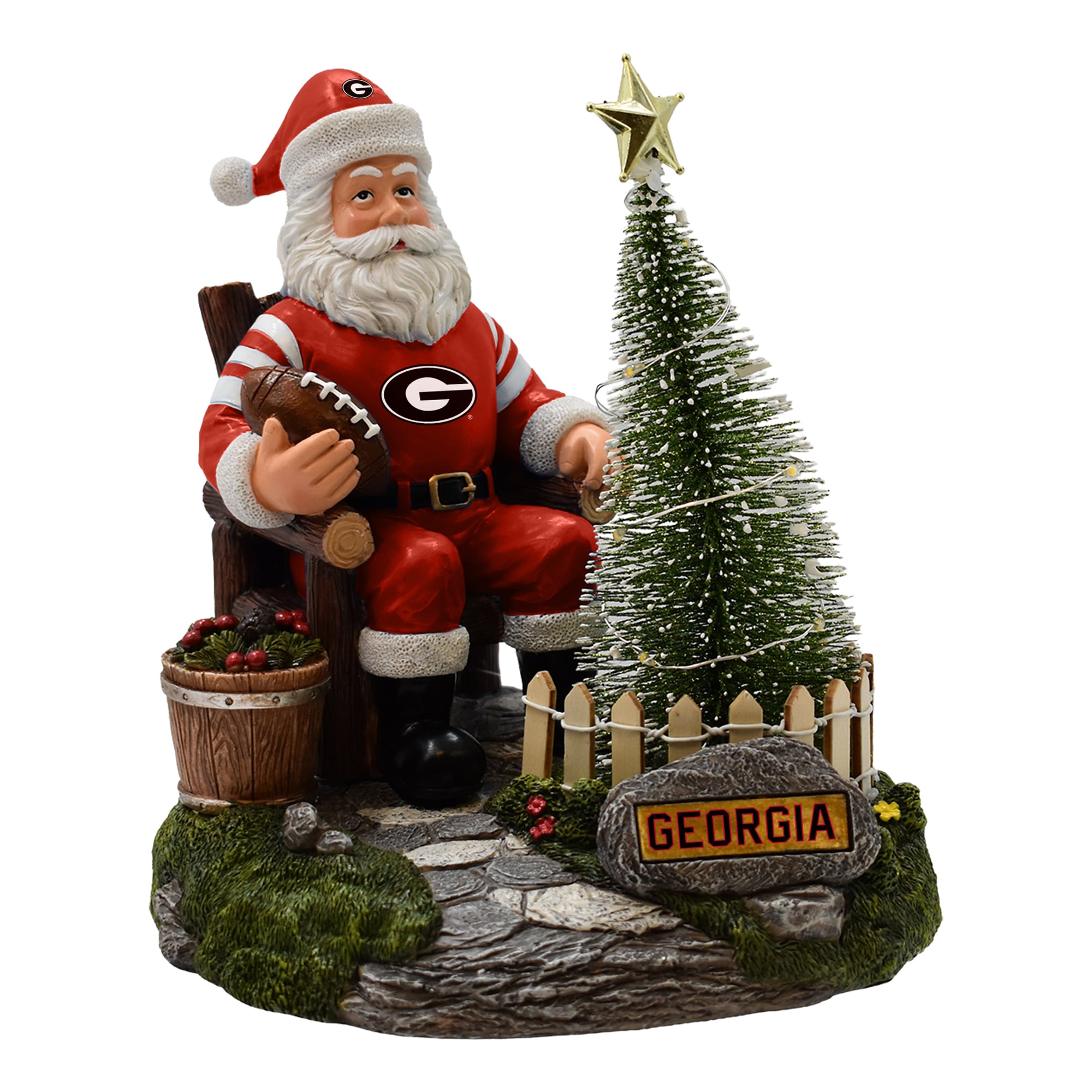 Figurine de Père Noël Georgia Bulldogs de The Memory Company avec sapin LED