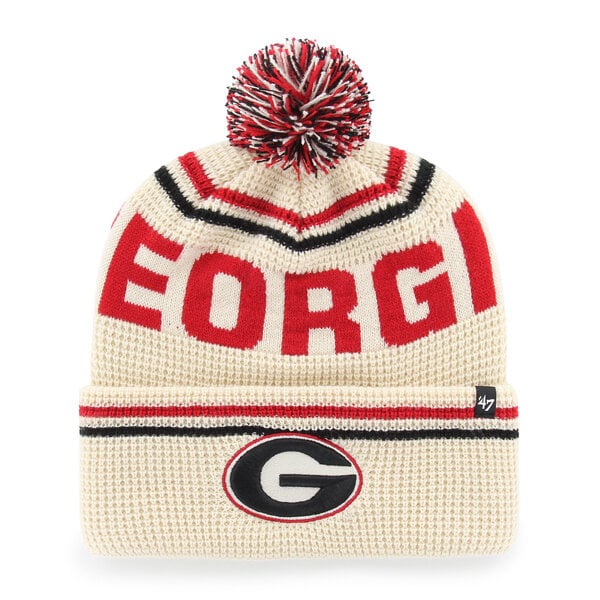 Bonnet unisexe '47 crème Georgia Bulldogs en maille gaufrée à revers avec pompon
