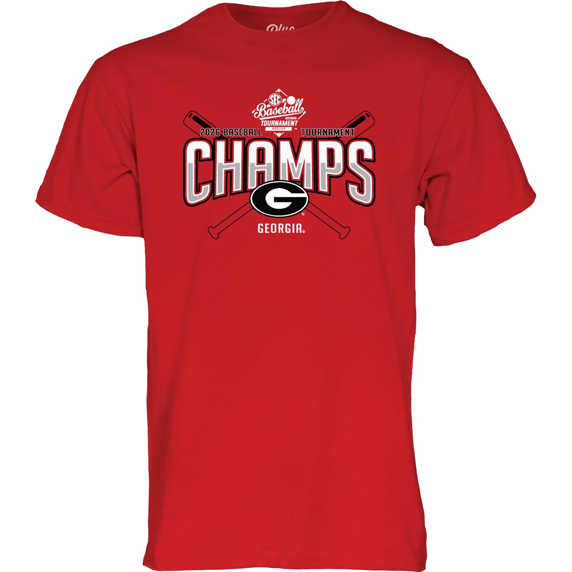 T-shirt unisexe bleu 84 rouge Georgia Bulldogs, champions du tournoi de baseball SEC 2026, vestiaire