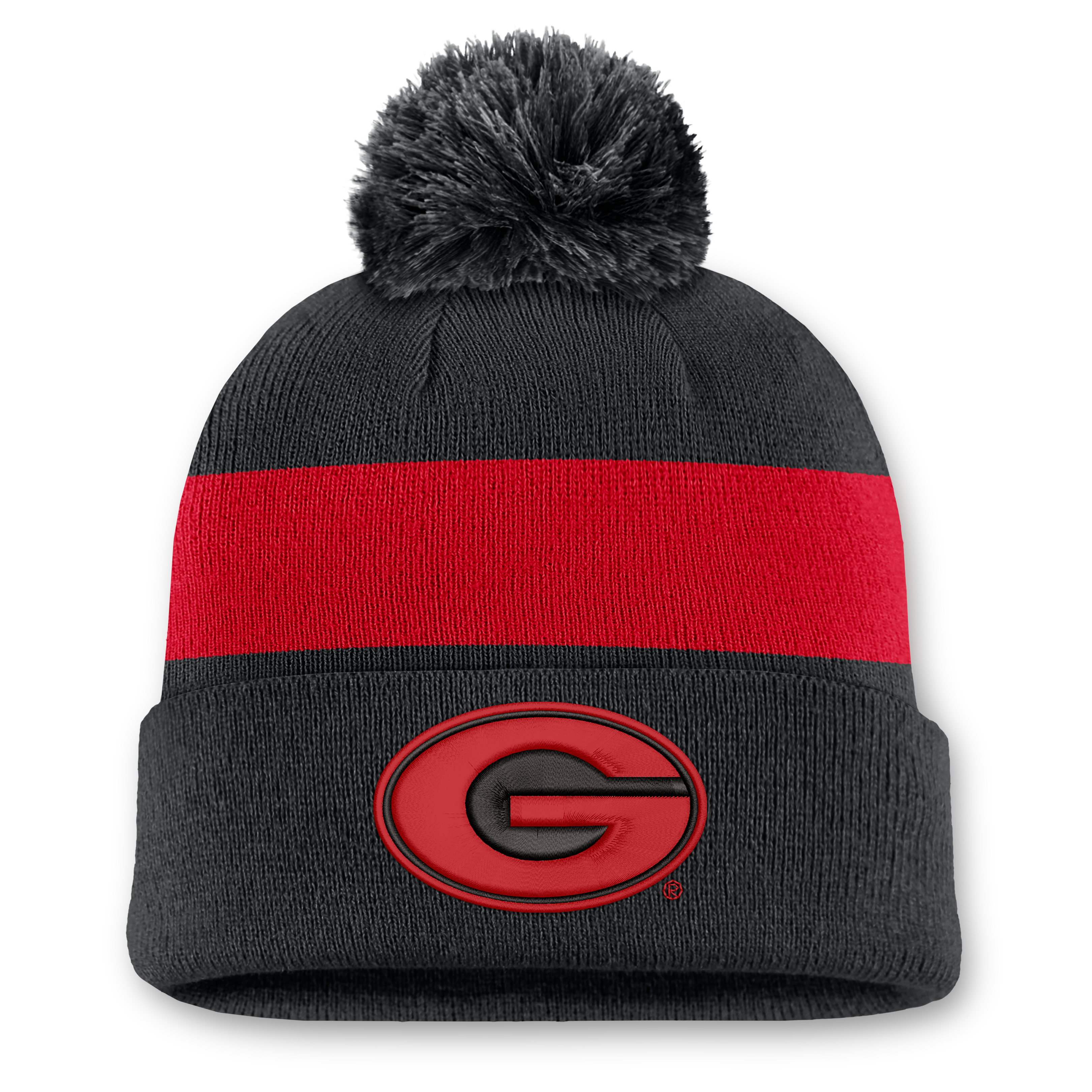 Bonnet unisexe Nike noir à rayures et revers, orné d'un pompon, à l'effigie des Georgia Bulldogs.