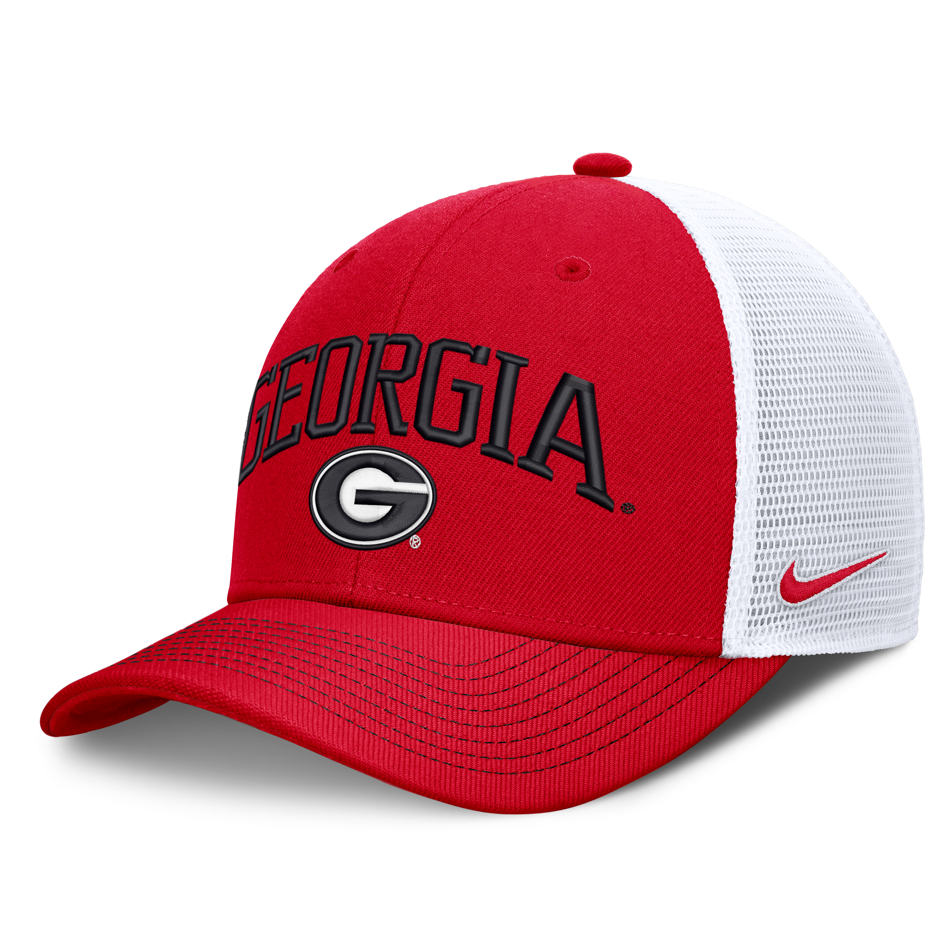 Casquette trucker unisexe Nike rouge/blanche Georgia Bulldogs Dri-FIT Primetime à design arqué et ajustable