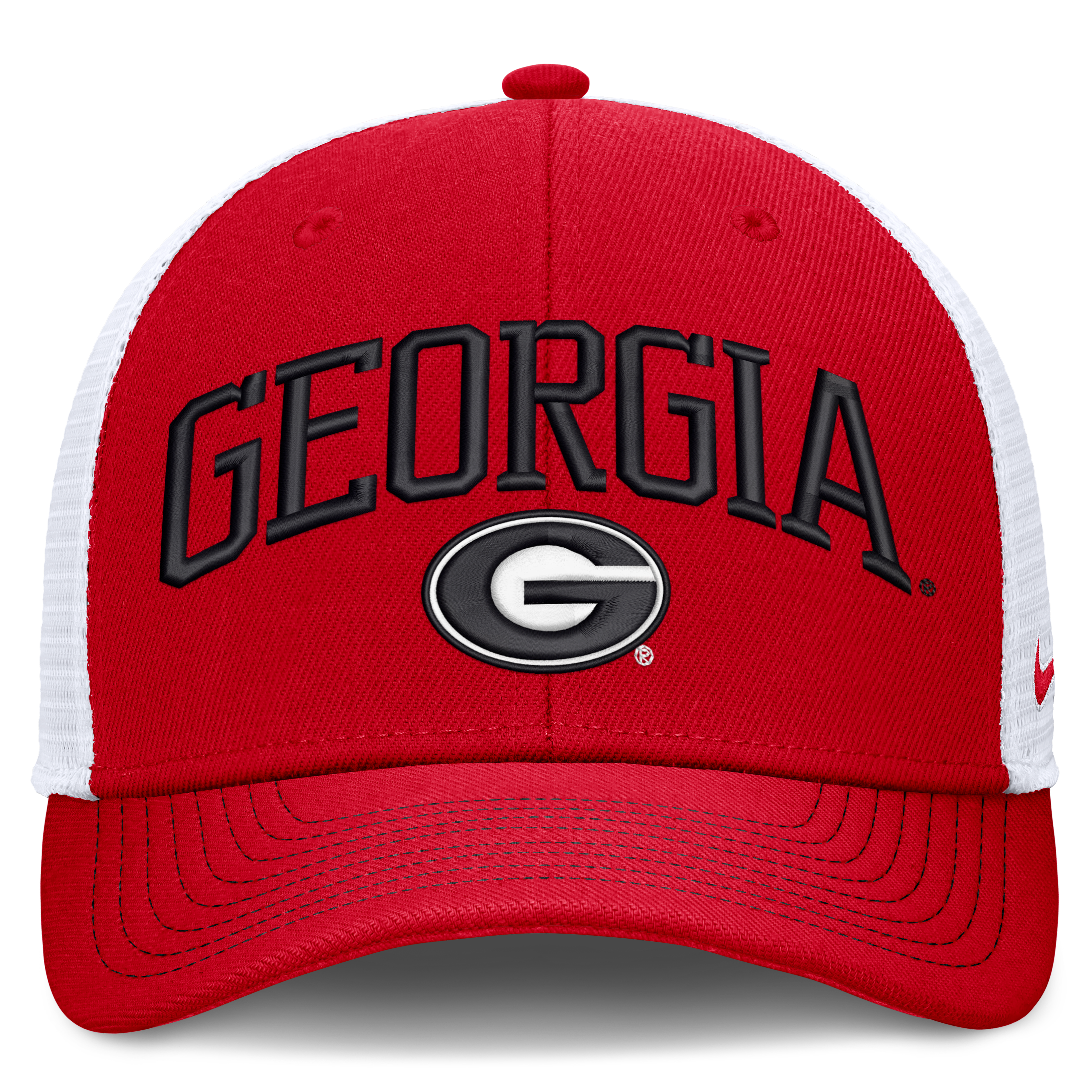 Casquette trucker unisexe Nike rouge/blanche Georgia Bulldogs Dri-FIT Primetime à design arqué et ajustable