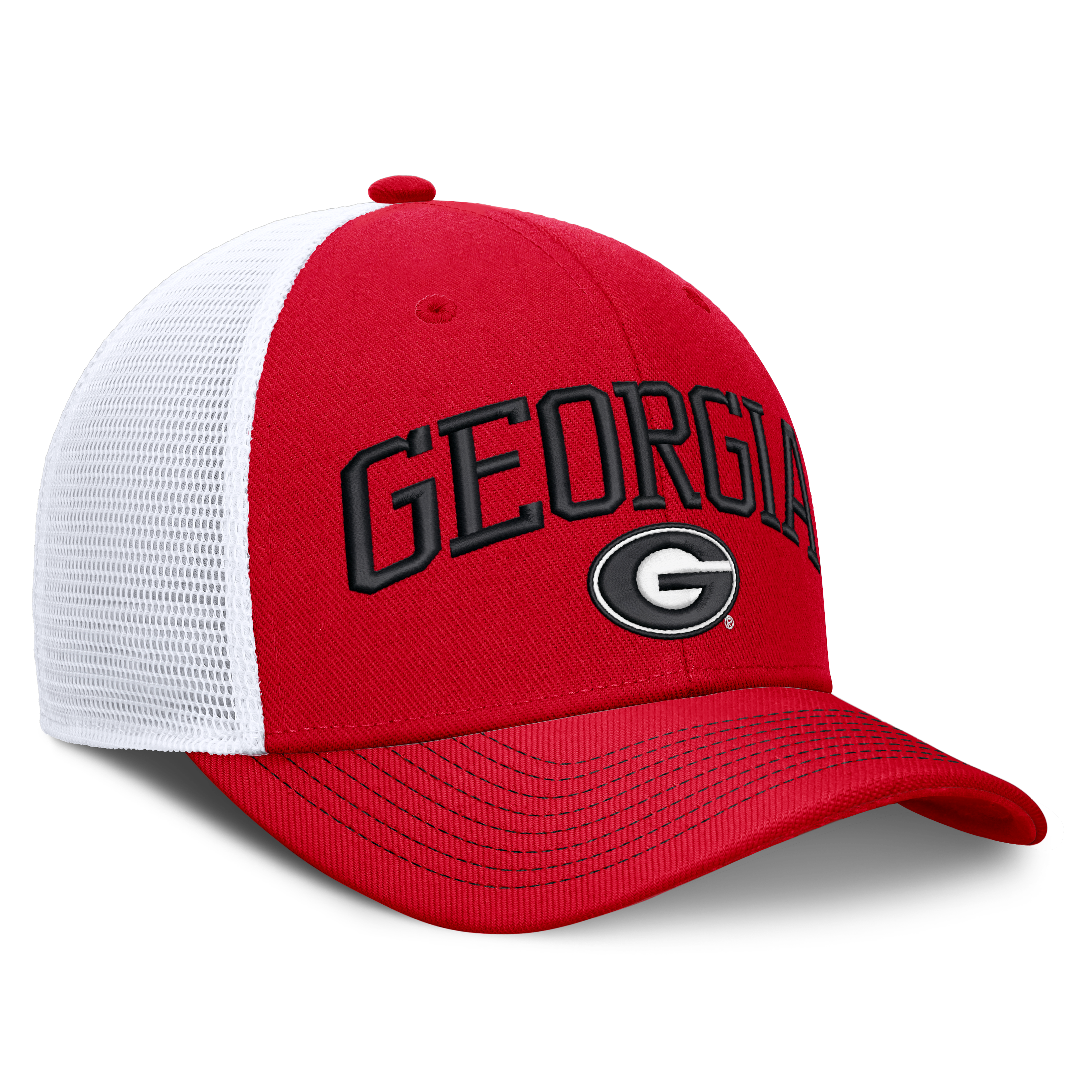 Casquette trucker unisexe Nike rouge/blanche Georgia Bulldogs Dri-FIT Primetime à design arqué et ajustable