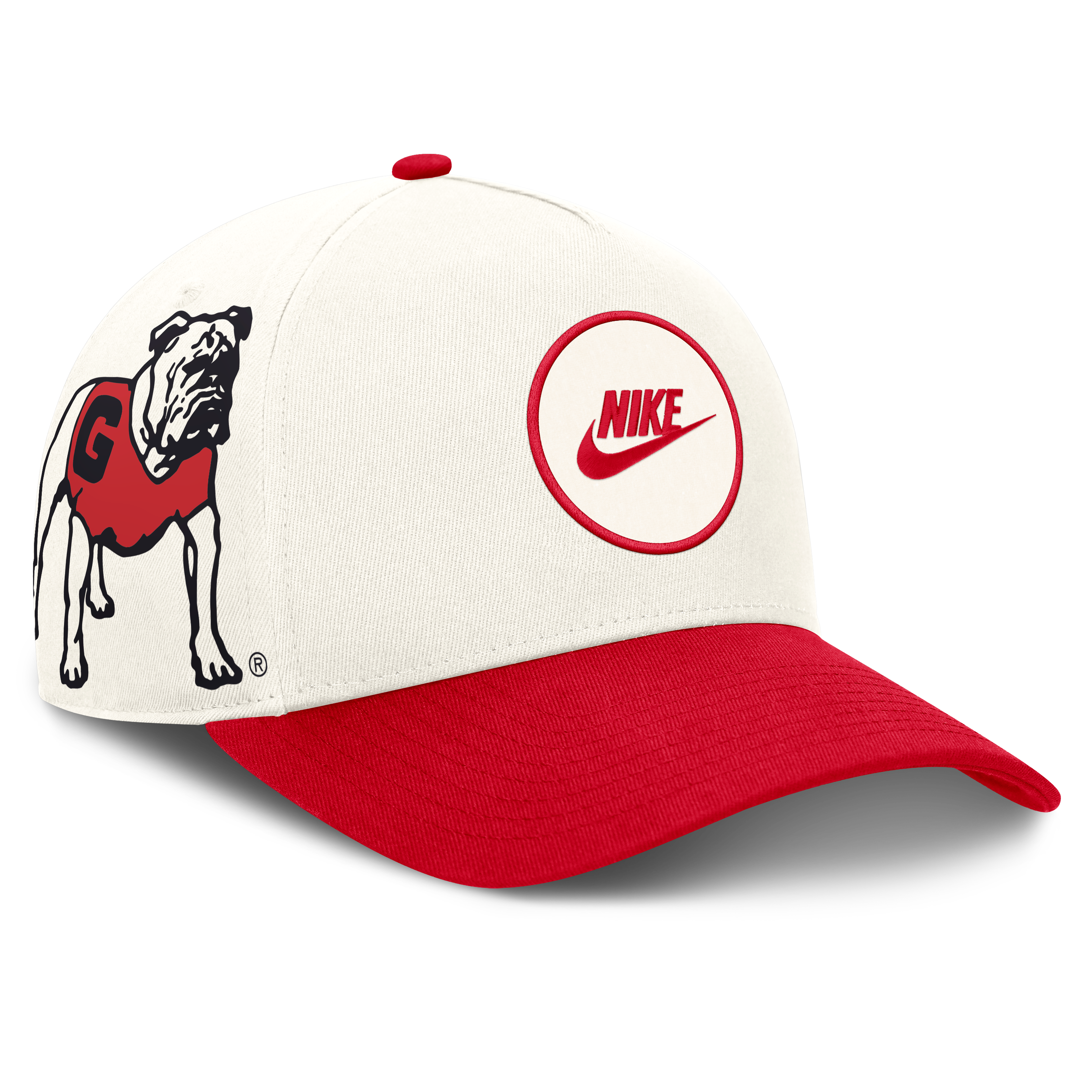 Casquette unisexe Nike blanche/rouge Georgia Bulldogs Rise Side Logo A-Frame Dri-FIT ajustable