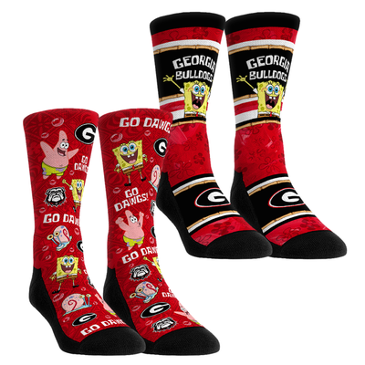  Georgia Bulldogs Rock Em Unisex SpongeBob SquarePants Two-Pack Crew Socks Set - Red
