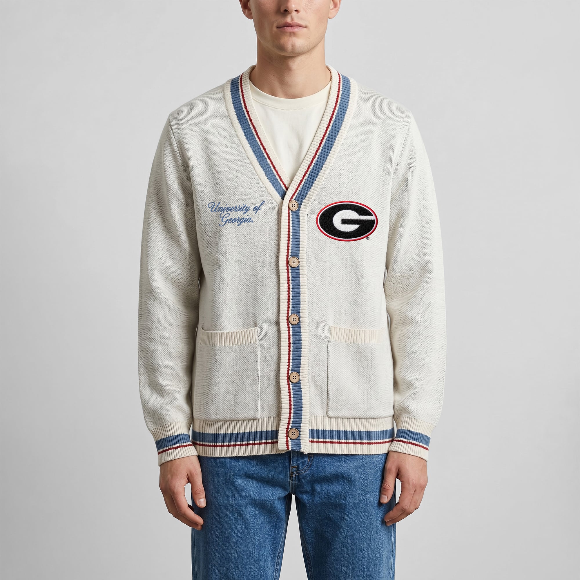 Gilet unisexe Uscape Apparel à rayures Americana et motif bulldogs de Géorgie, entièrement boutonné