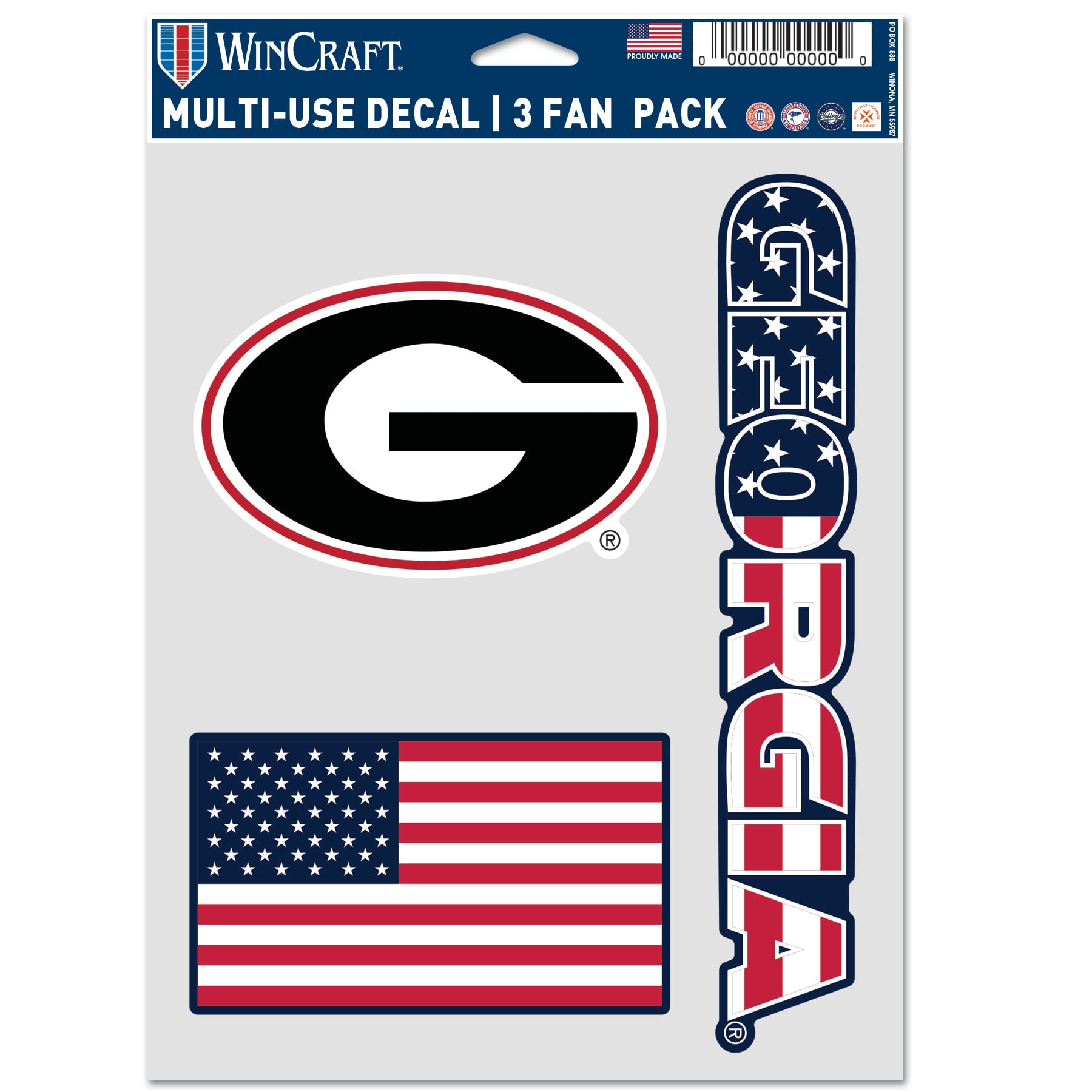 Ensemble de trois autocollants WinCraft Georgia Bulldogs Stars & Stripes pour supporters
