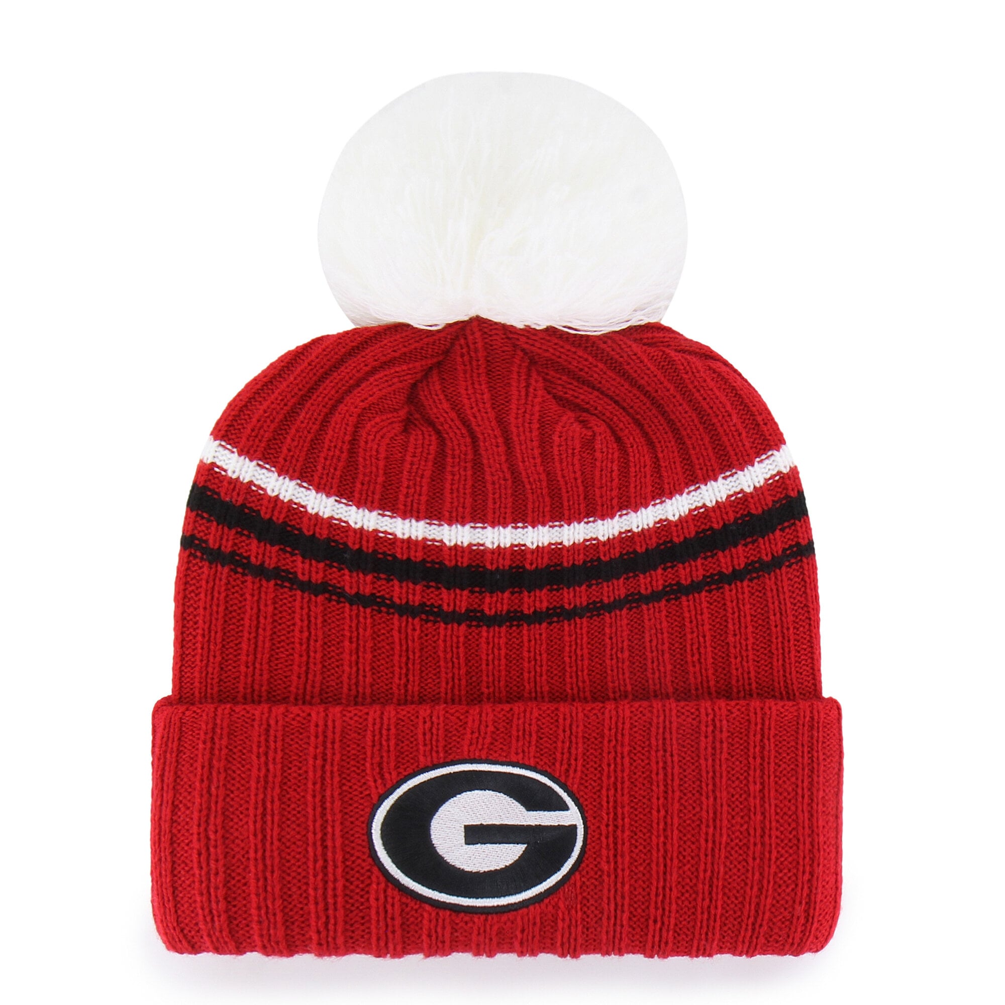 Women's '47  Red Georgia Bulldogs Seasonal Fuzzy Script Big Pom Knit Hat