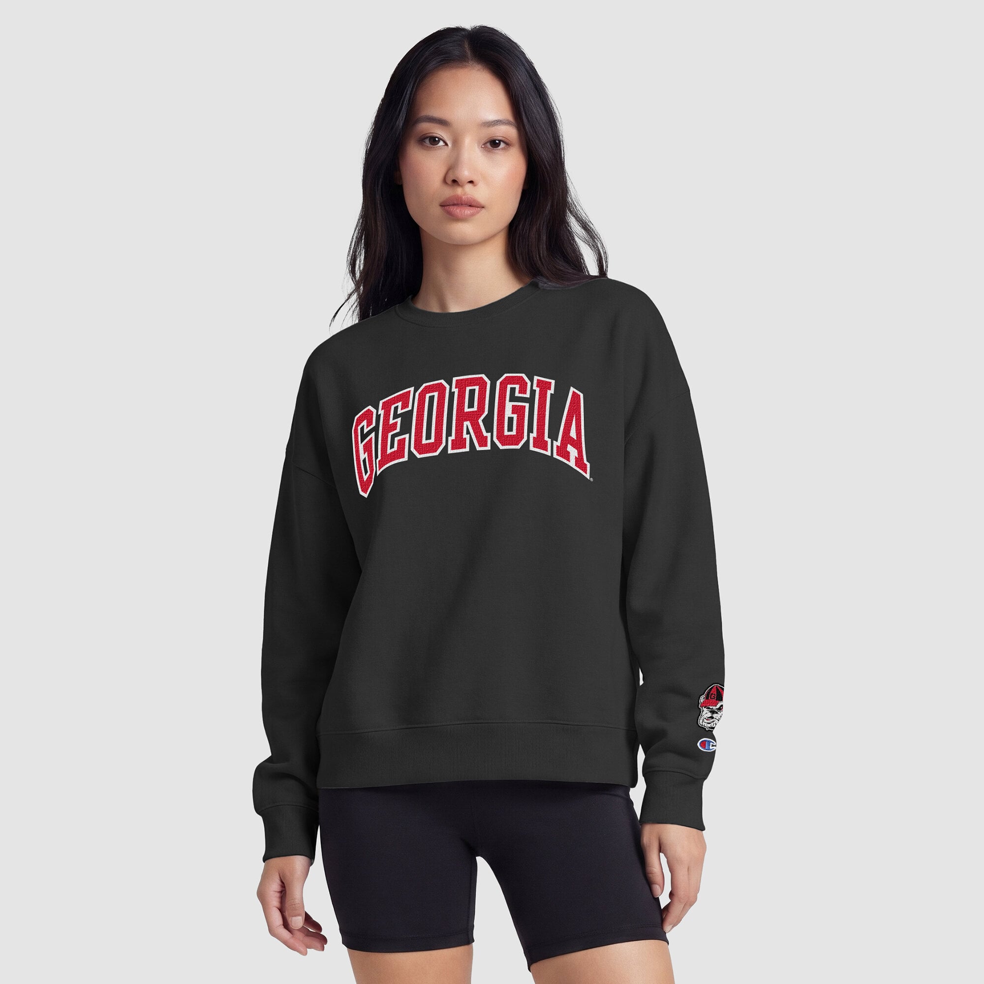 Women's Champion Black Georgia Bulldogs Fleece Crew Sweatshirt