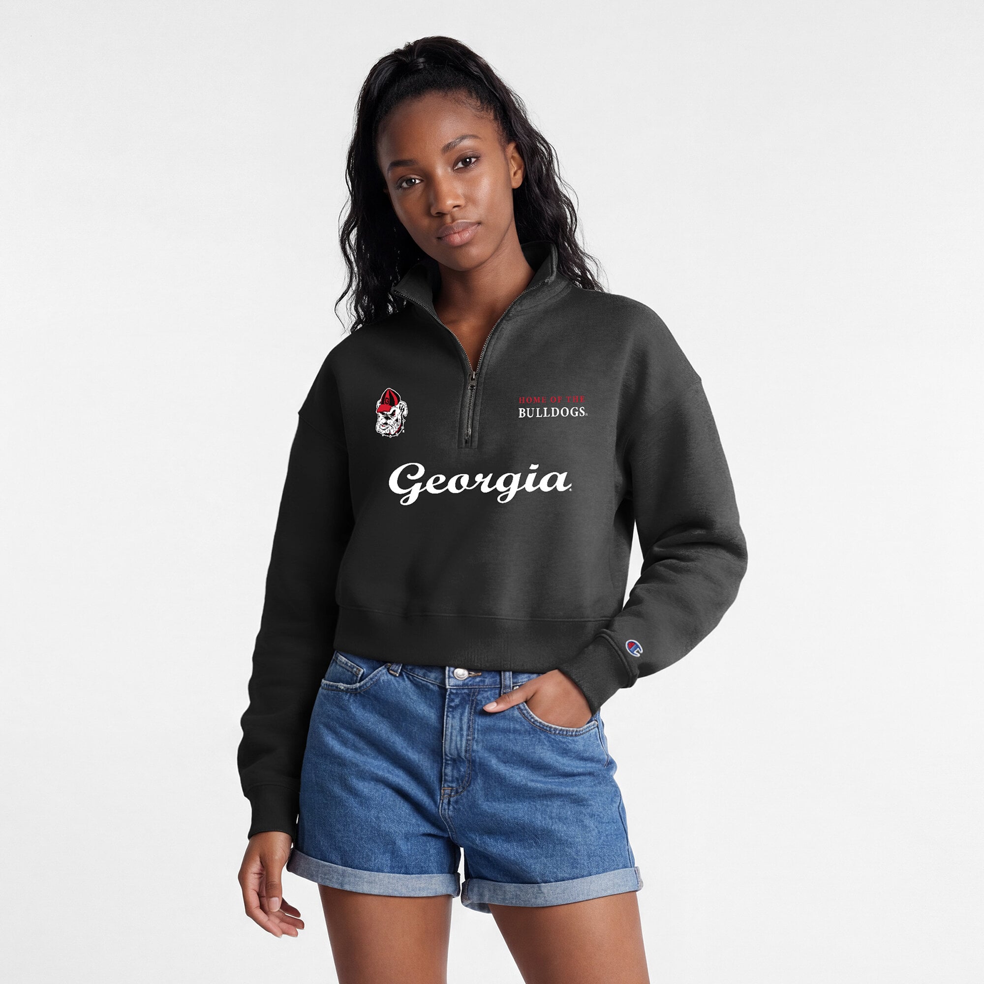 Women's Champion Gray Georgia Bulldogs Academic Triumph Quarter-Zip Tri-Blend Pullover