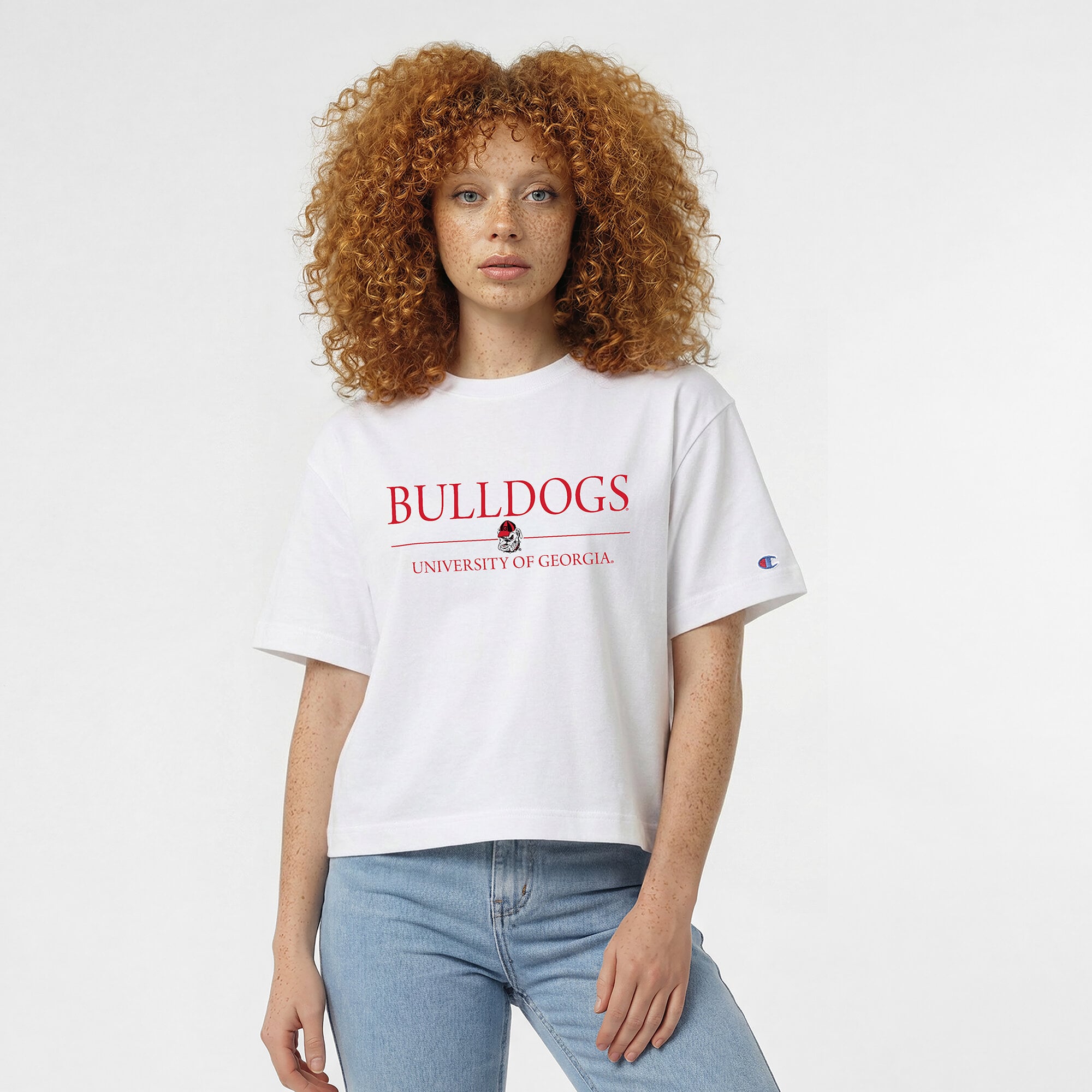 T-shirt court à logo Georgia Bulldogs blanc champion pour femmes