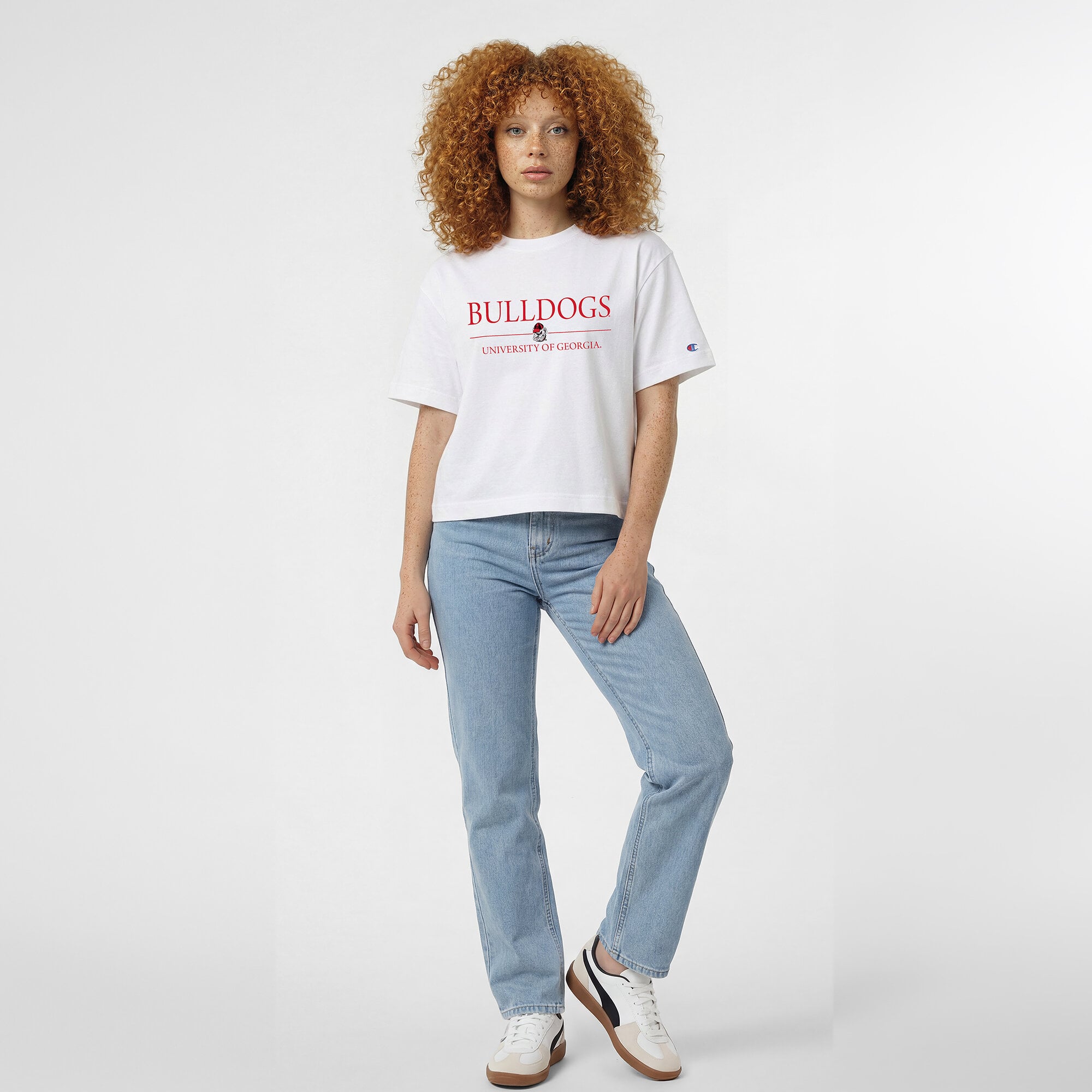 T-shirt court à logo Georgia Bulldogs blanc champion pour femmes