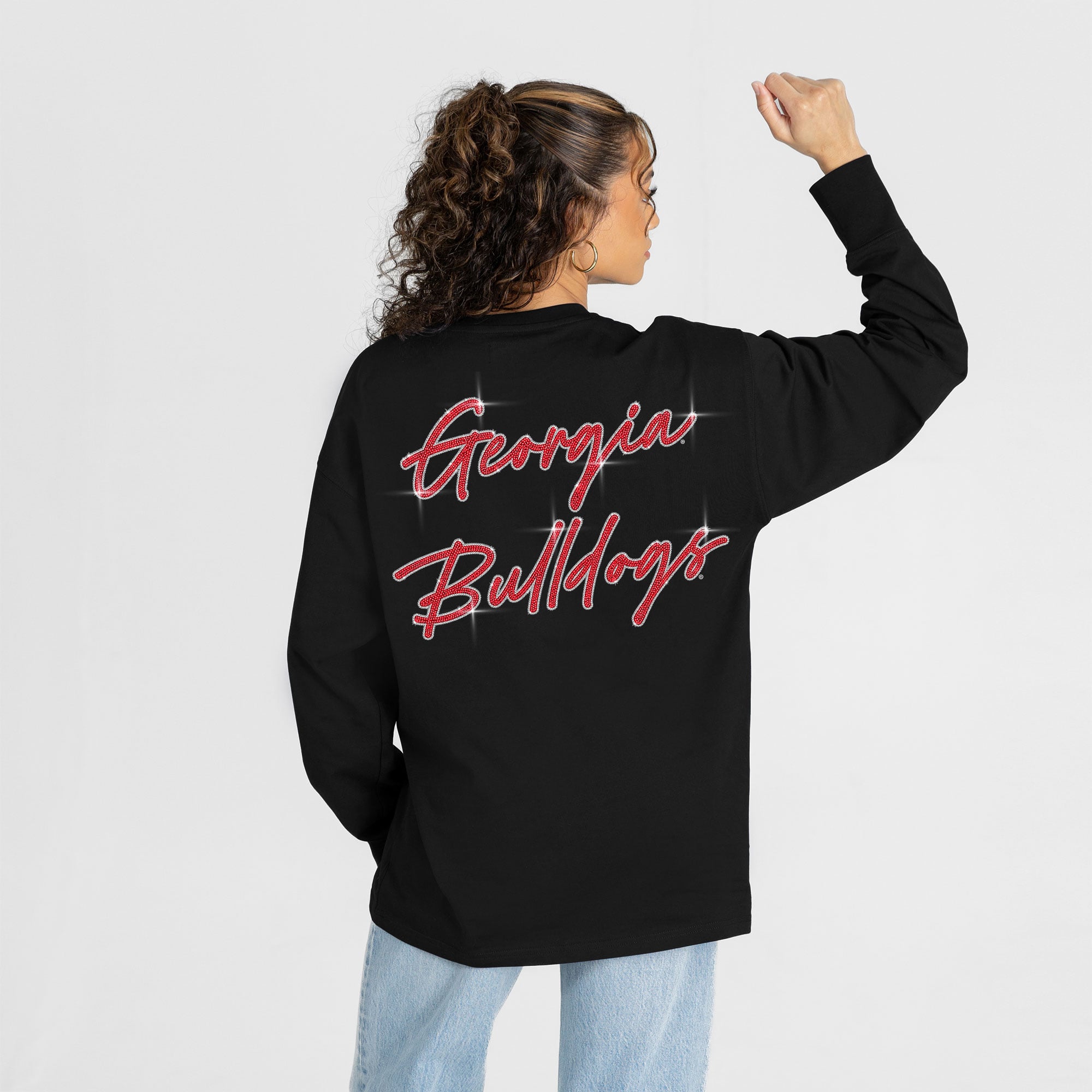 T-shirt à manches longues noir strass « Light It Up » des Georgia Bulldogs, collection Gameday Couture pour femmes