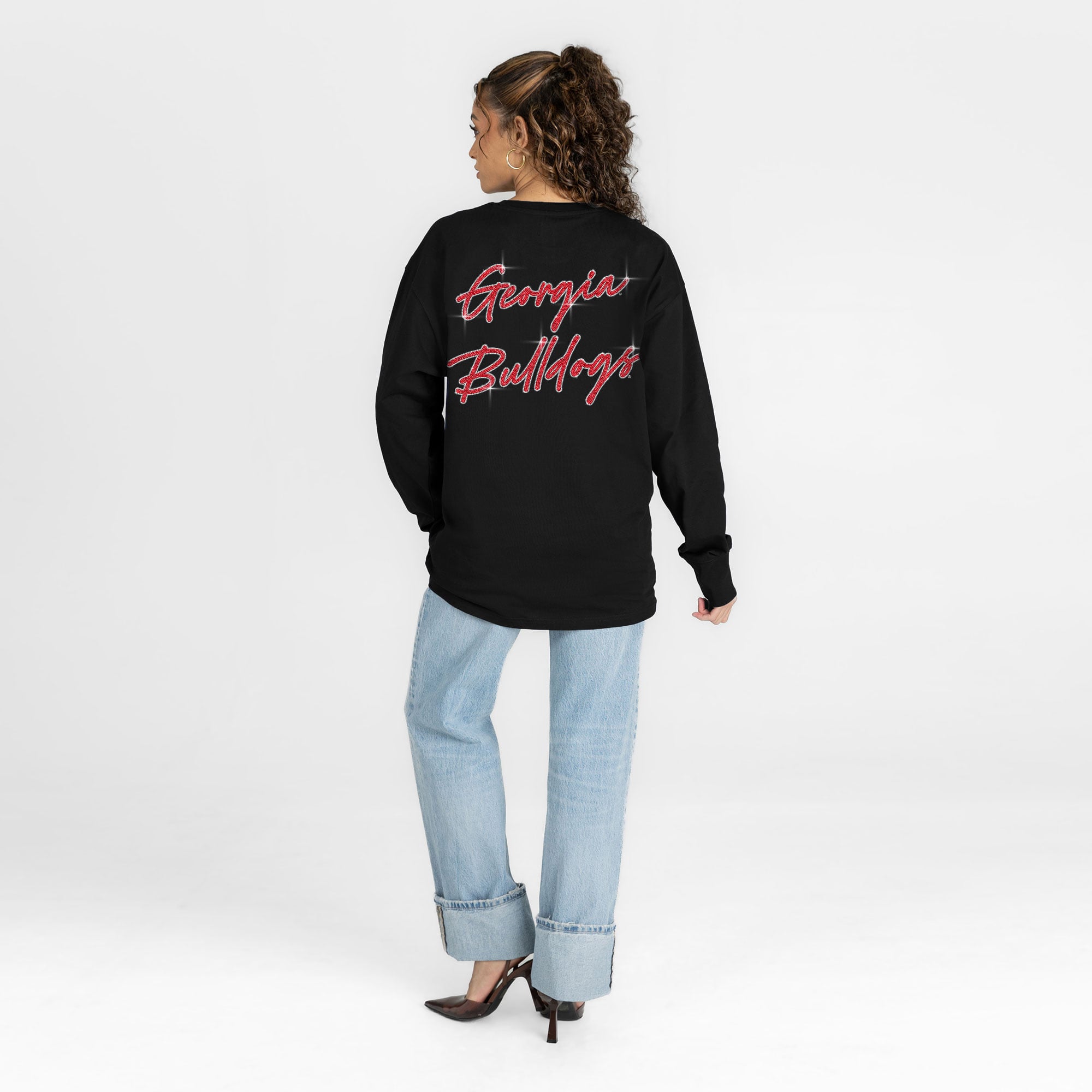 T-shirt à manches longues noir strass « Light It Up » des Georgia Bulldogs, collection Gameday Couture pour femmes
