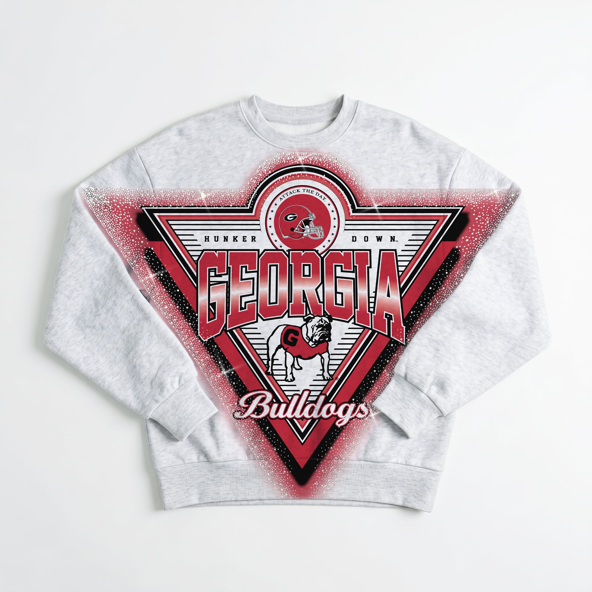 Sweat-shirt oversize en polaire pour femme, gris, orné de strass, motif Georgia Bulldogs Chasing Victory, collection Gameday Couture.