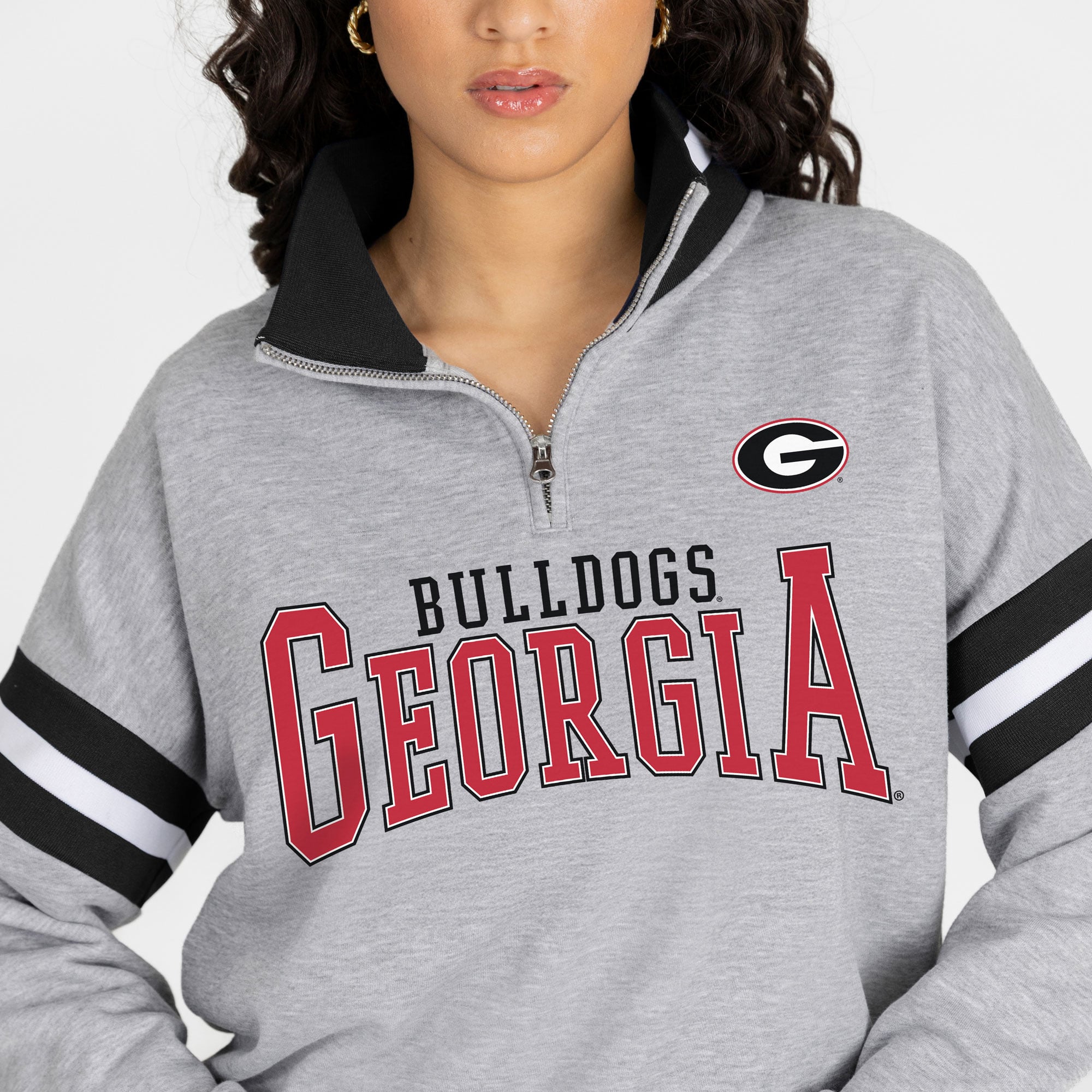 Pull à col zippé gris Georgia Bulldogs Hold the Line pour femme, collection Gameday Couture.