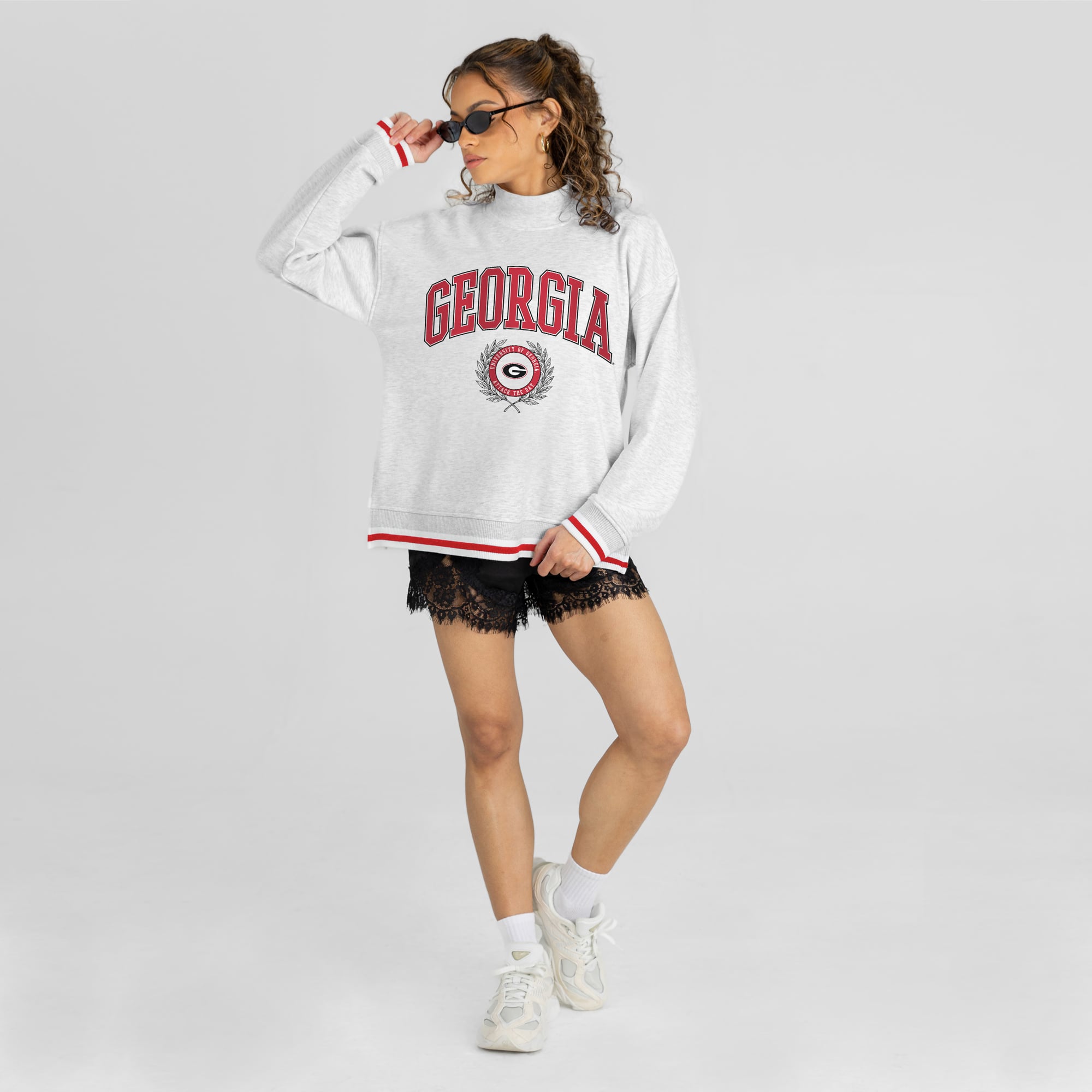 Women's Gameday Couture Gray Georgia Bulldogs Rally Point Contrast Stripe Mock Neck Sweatshirt