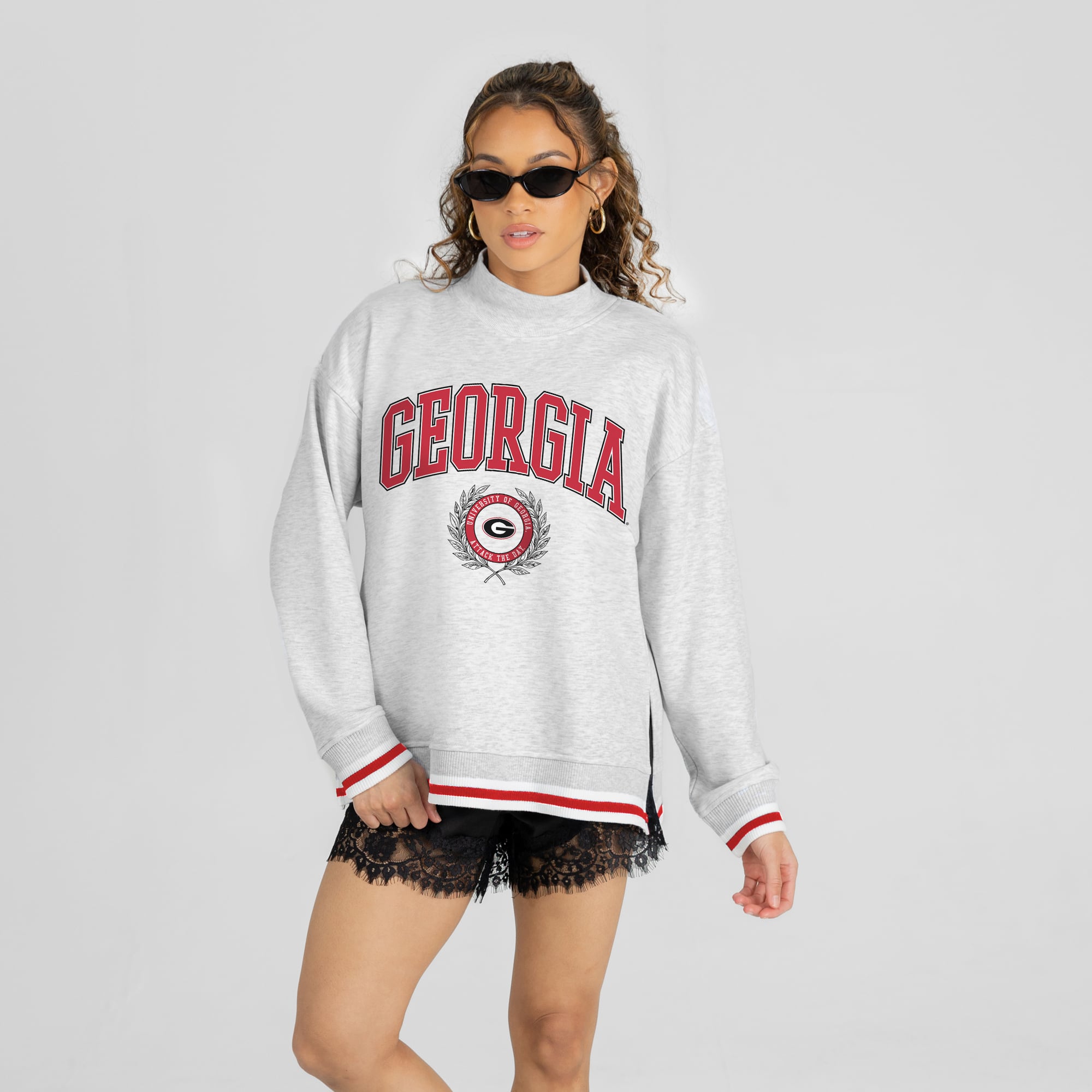Women's Gameday Couture Gray Georgia Bulldogs Rally Point Contrast Stripe Mock Neck Sweatshirt