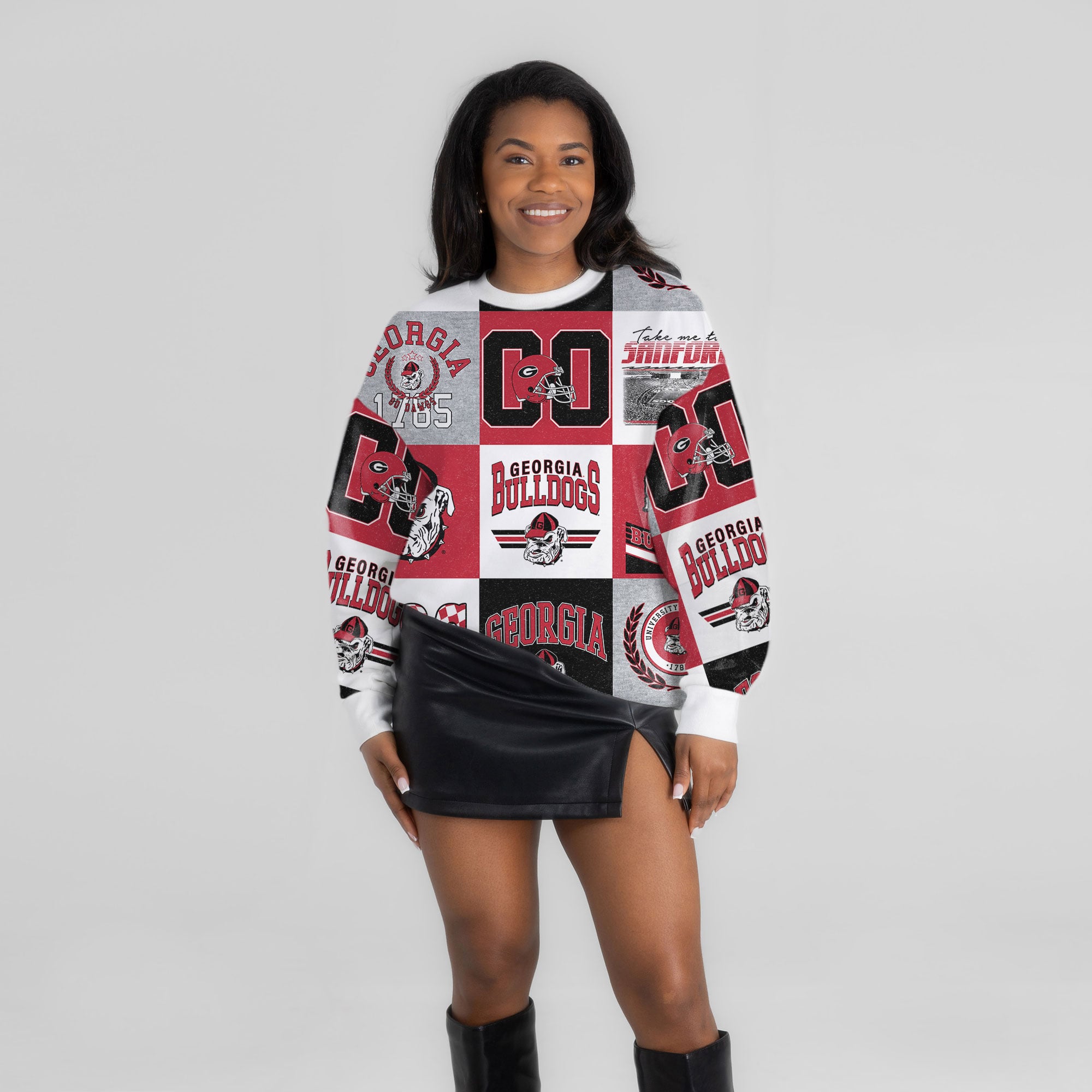 Pull à manches longues patchwork Georgia Bulldogs Highlight Reel rouge pour femme