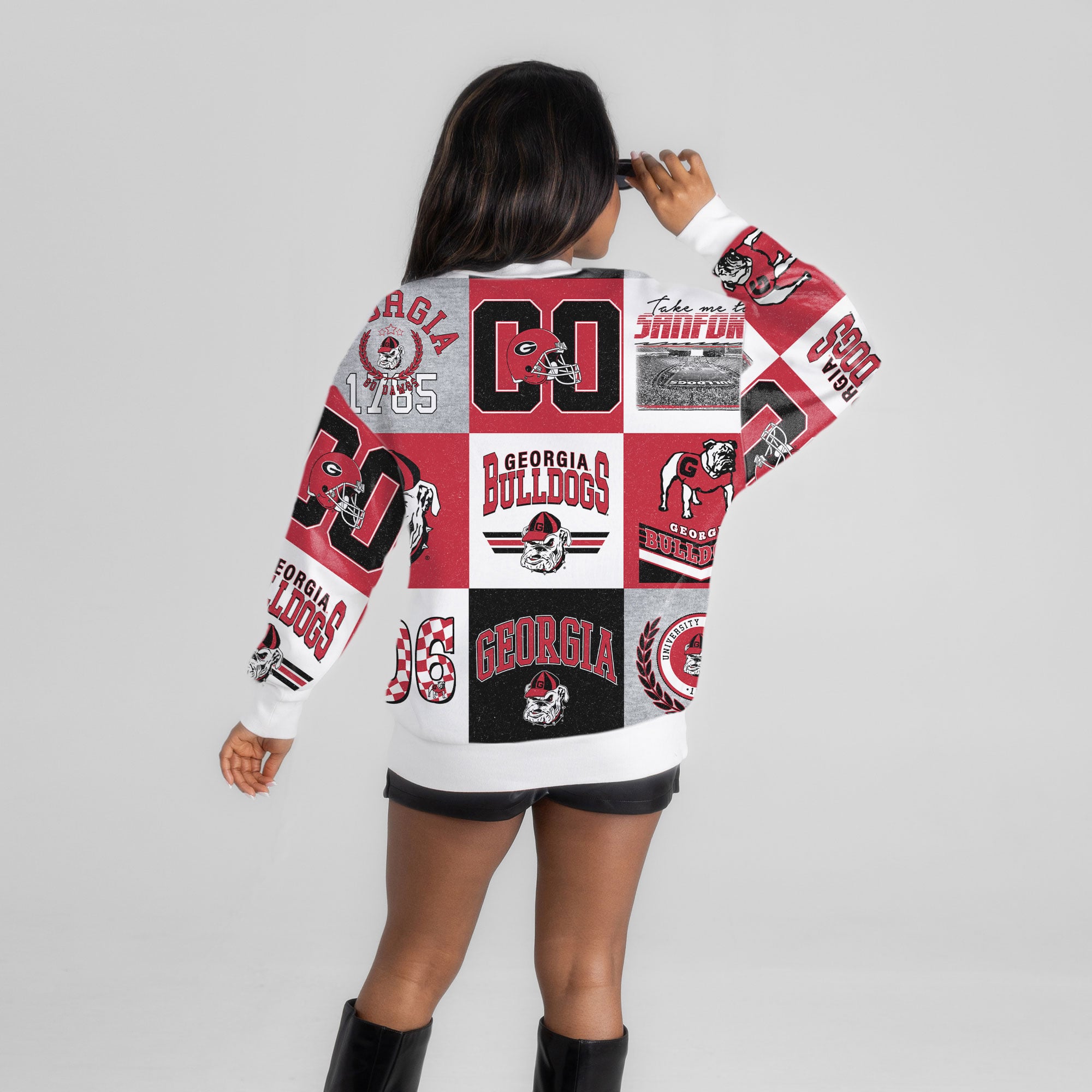 Pull à manches longues patchwork Georgia Bulldogs Highlight Reel rouge pour femme