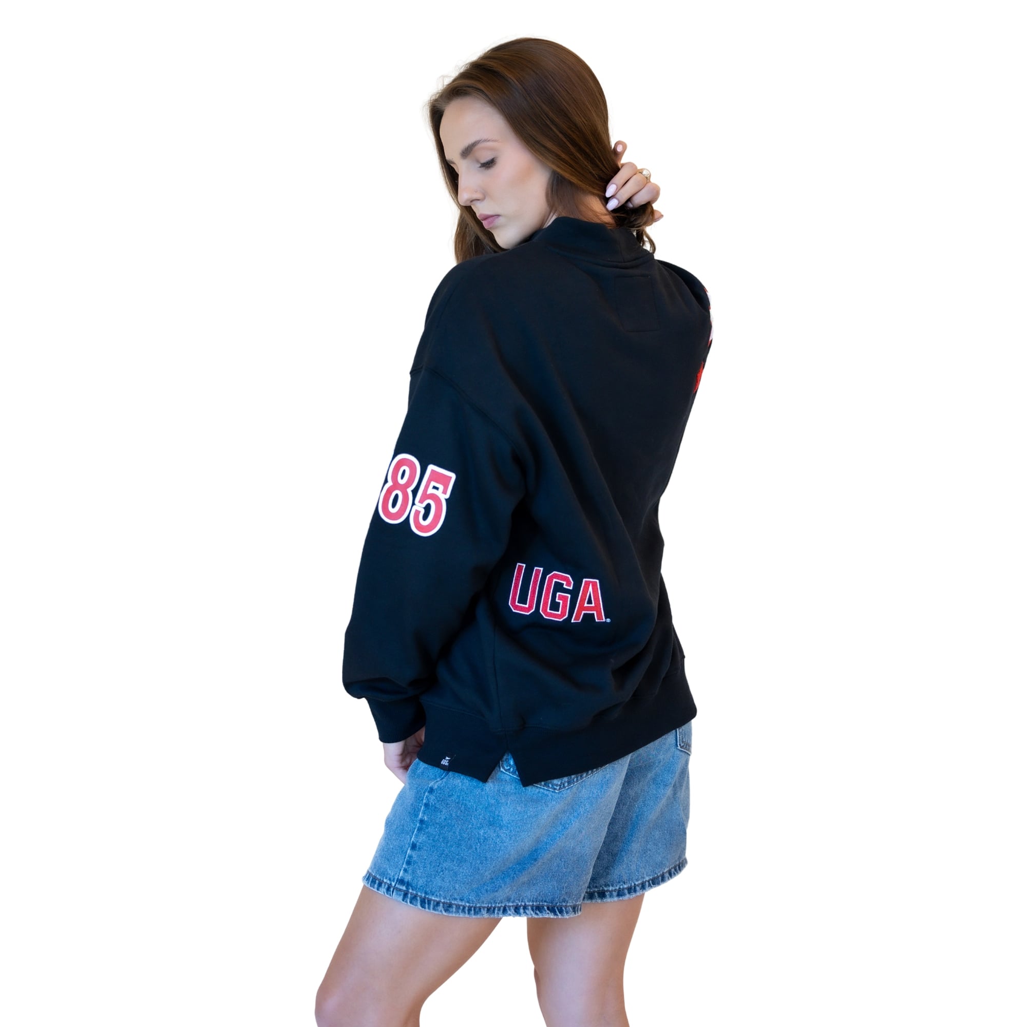 Sweat-shirt à col montant pour femme avec écusson noir Georgia Bulldogs, collection Gameday Social.