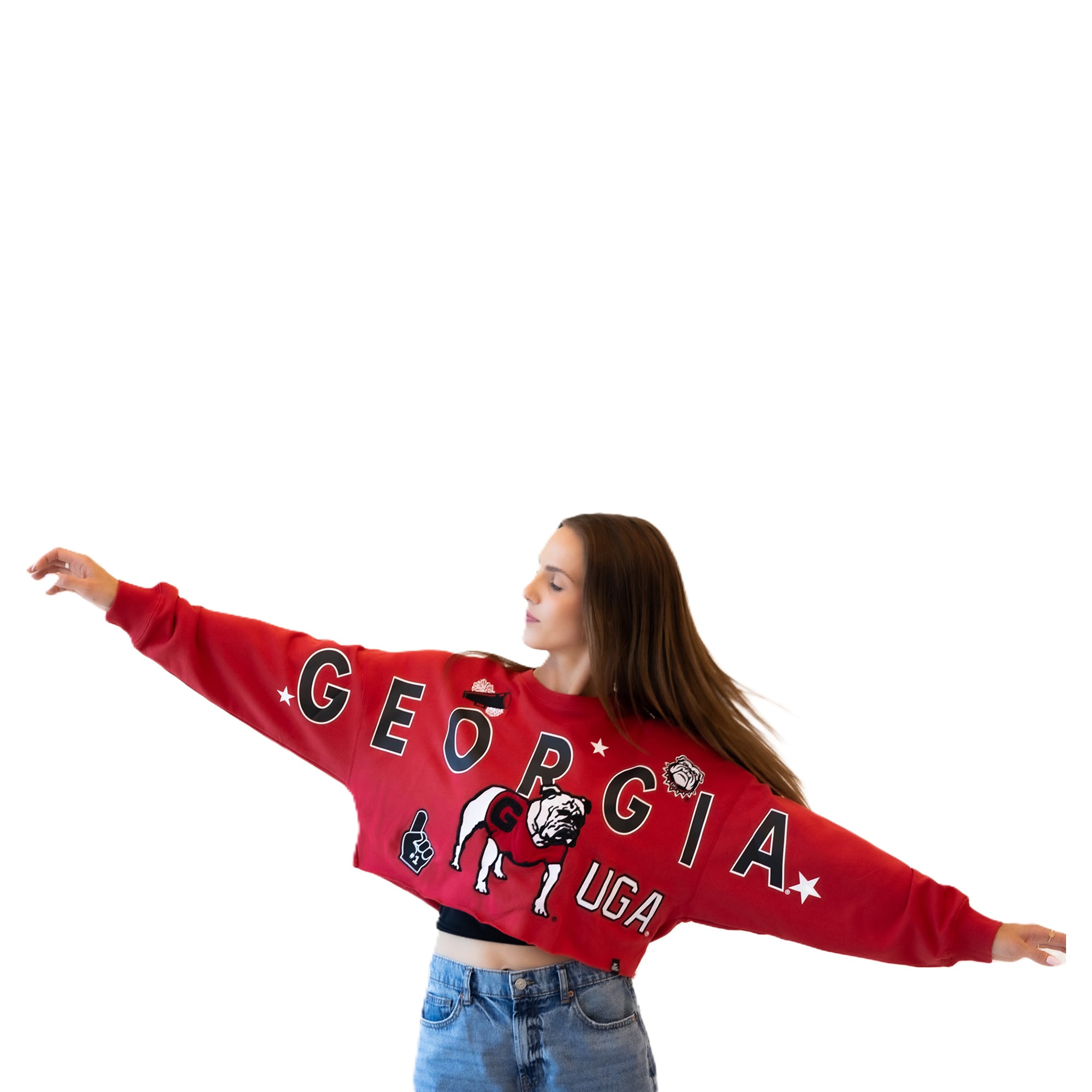 Sweat-shirt à écusson rouge Georgia Bulldogs pour femmes, modèle Phipps, idéal les jours de match.