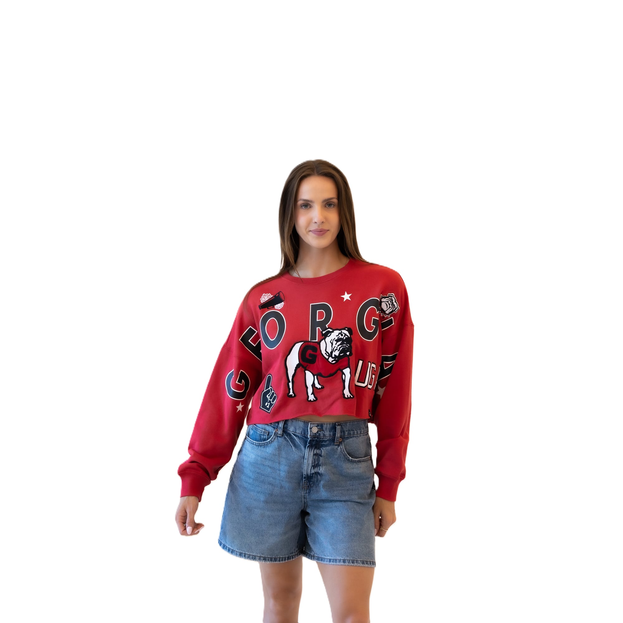 Sweat-shirt à écusson rouge Georgia Bulldogs pour femmes, modèle Phipps, idéal les jours de match.