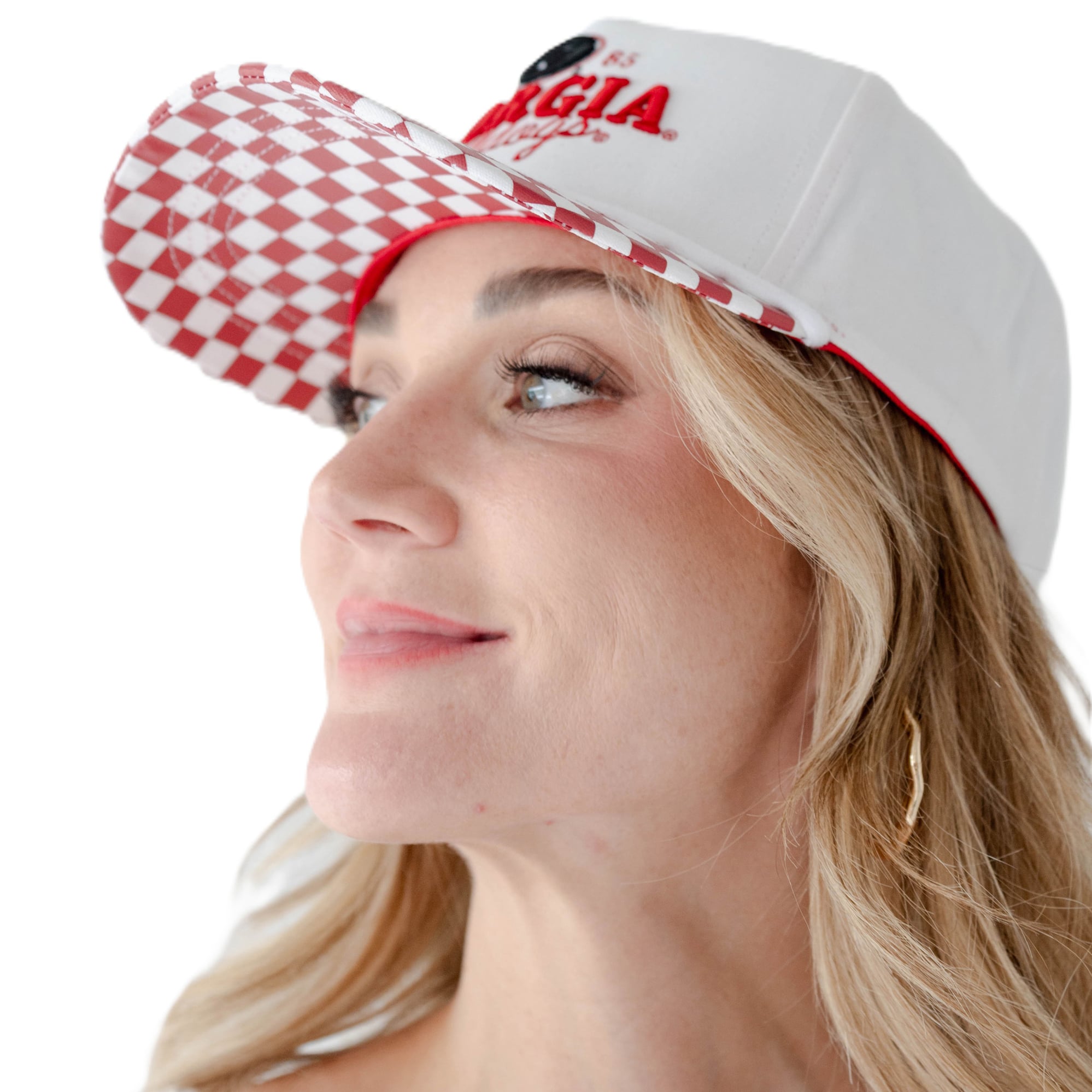 Casquette ajustable à 5 panneaux Georgia Bulldogs Albon Check blanche pour femmes, idéale pour les jours de match.