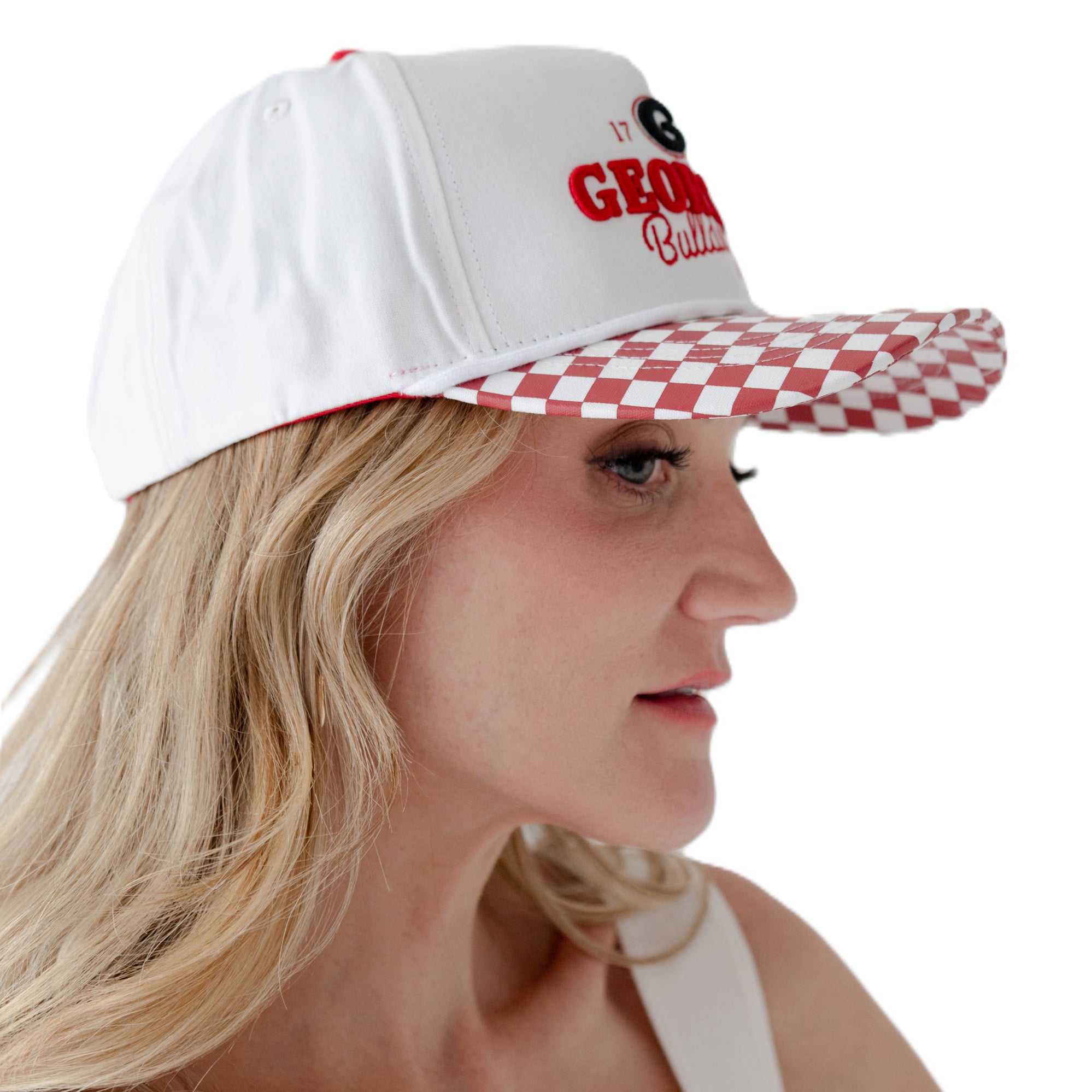 Casquette ajustable à 5 panneaux Georgia Bulldogs Albon Check blanche pour femmes, idéale pour les jours de match.