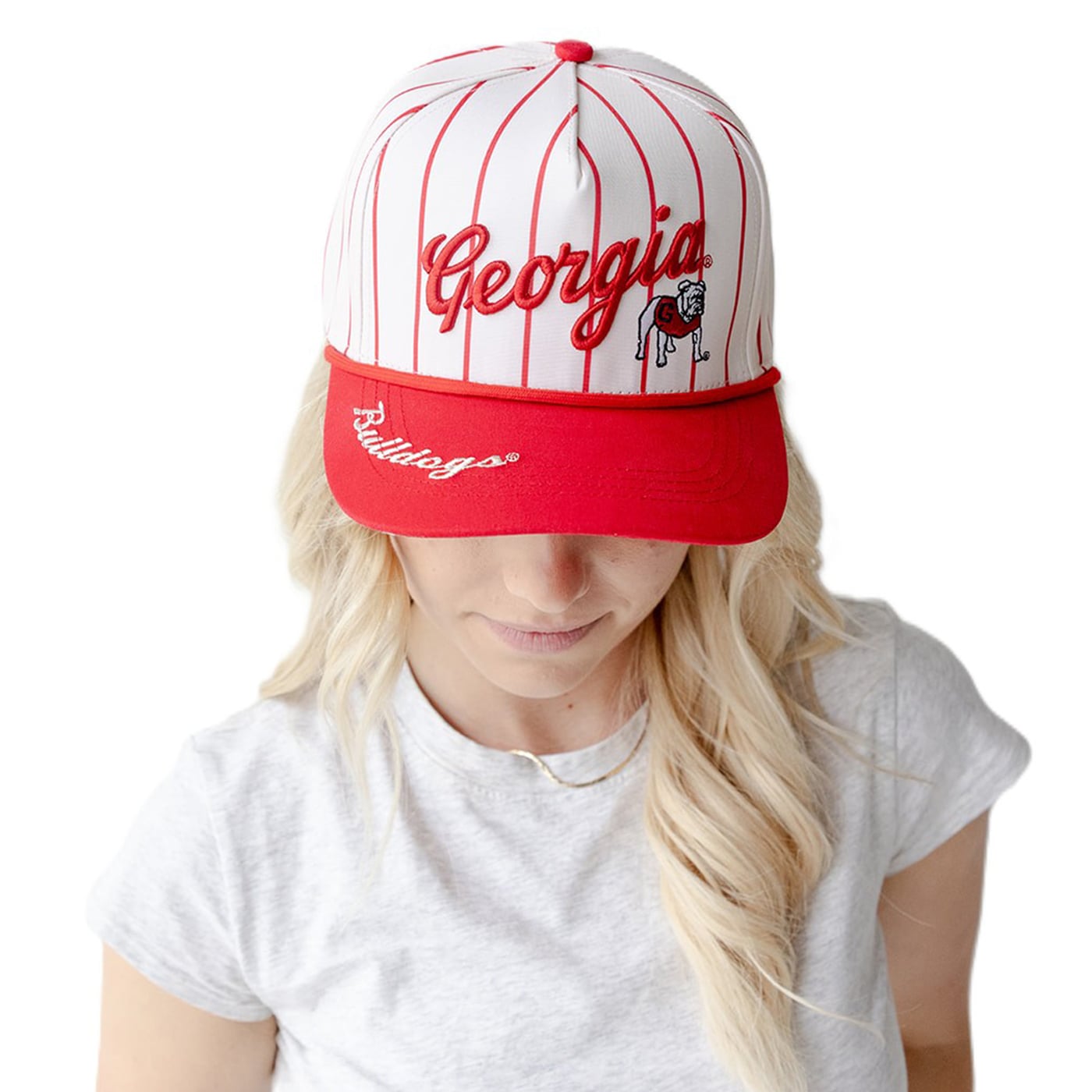 Casquette à cinq panneaux ajustable à corde blanche Georgia Bulldogs pour femmes, modèle Gameday Social.