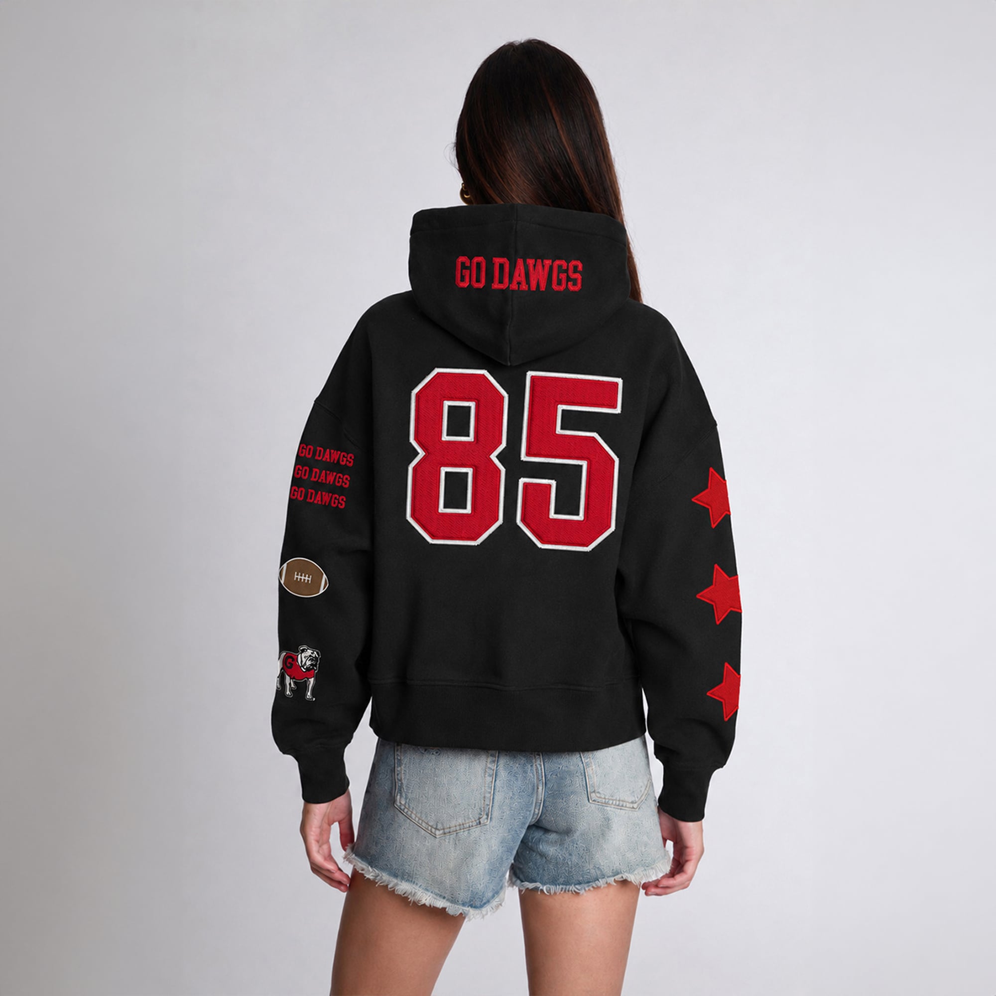 Sweat à capuche court Hype and Vice Black Georgia Bulldogs pour femmes