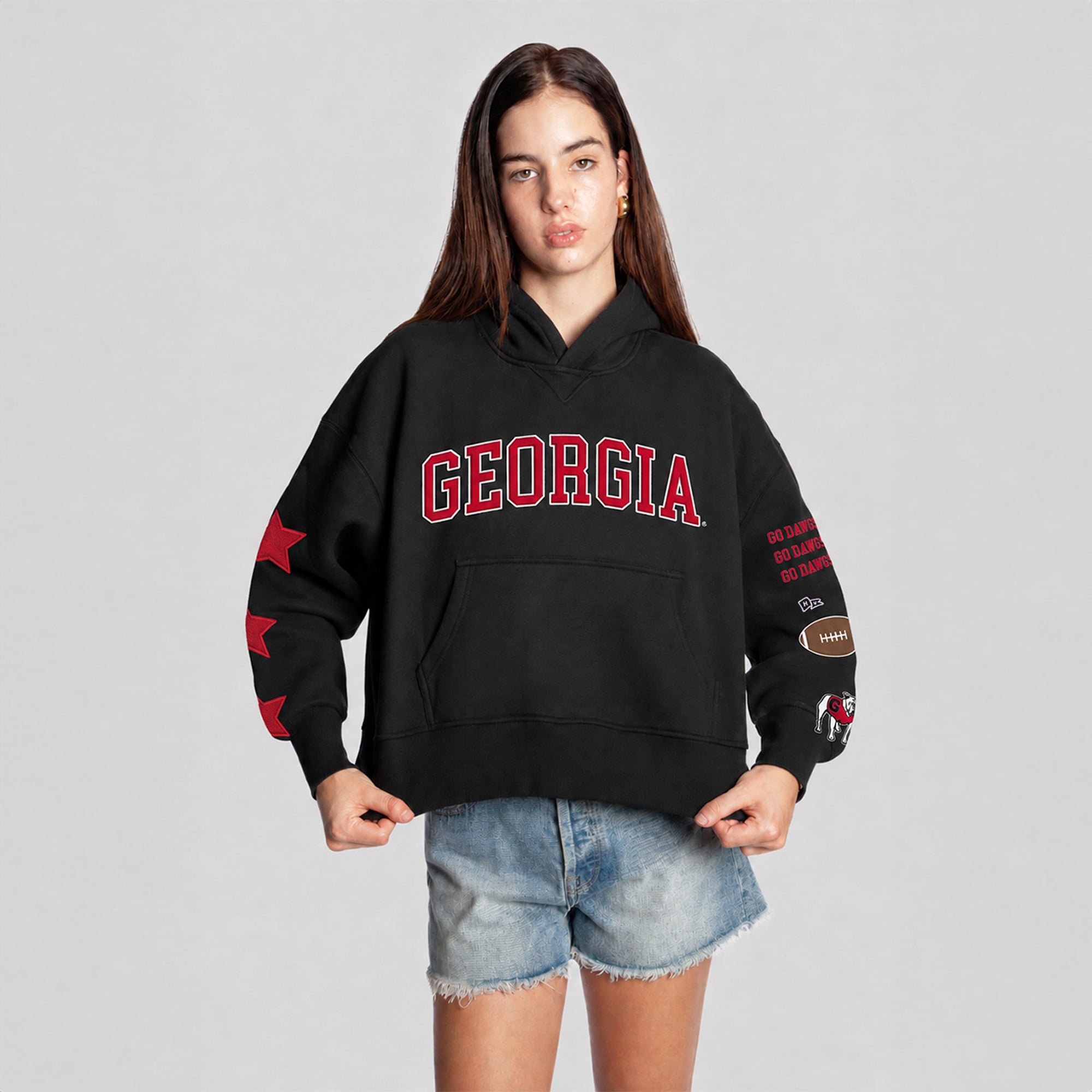 Sweat à capuche court Hype and Vice Black Georgia Bulldogs pour femmes