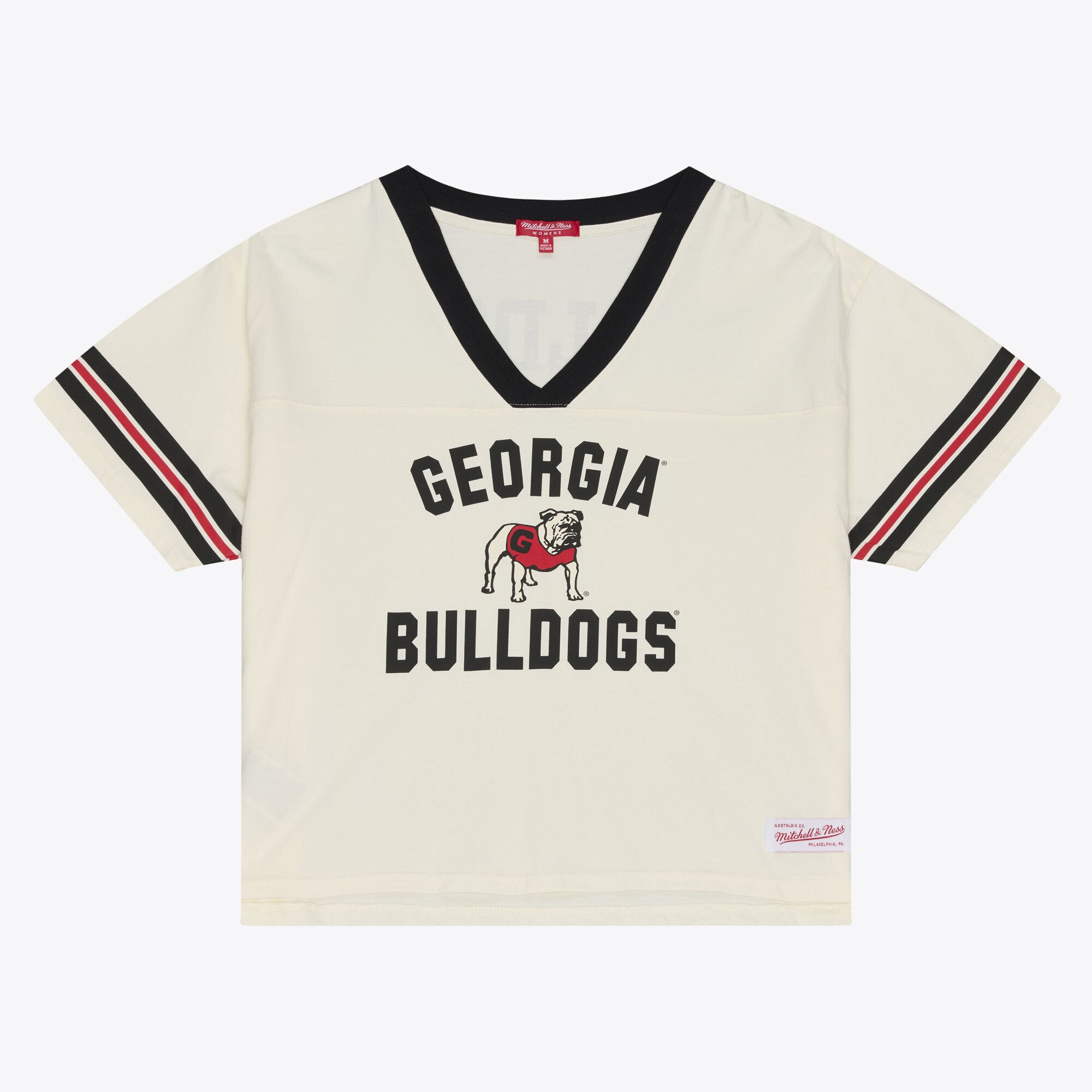 T-shirt court à empiècement carré Mitchell & Ness crème Georgia Bulldogs pour femme