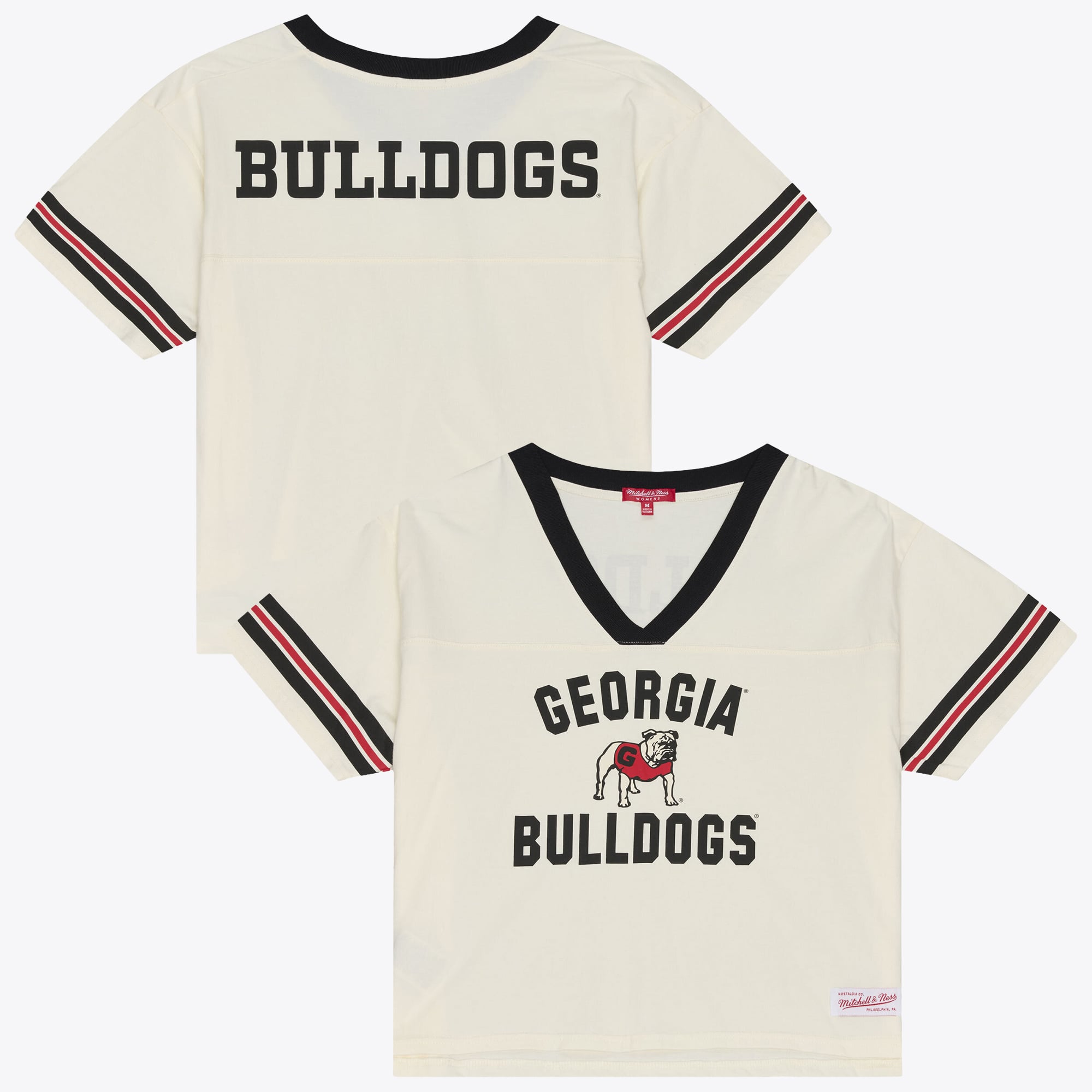T-shirt court à empiècement carré Mitchell & Ness crème Georgia Bulldogs pour femme