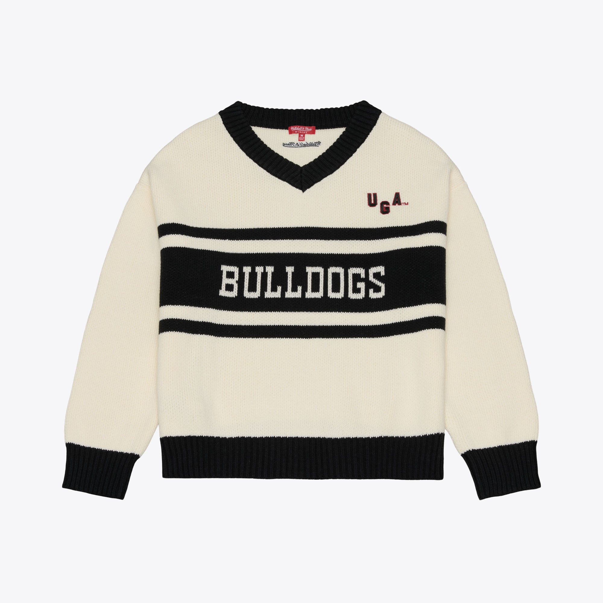 Women's Mitchell & Ness Cream Georgia Bulldogs Retro Roots V-Neck Sweater