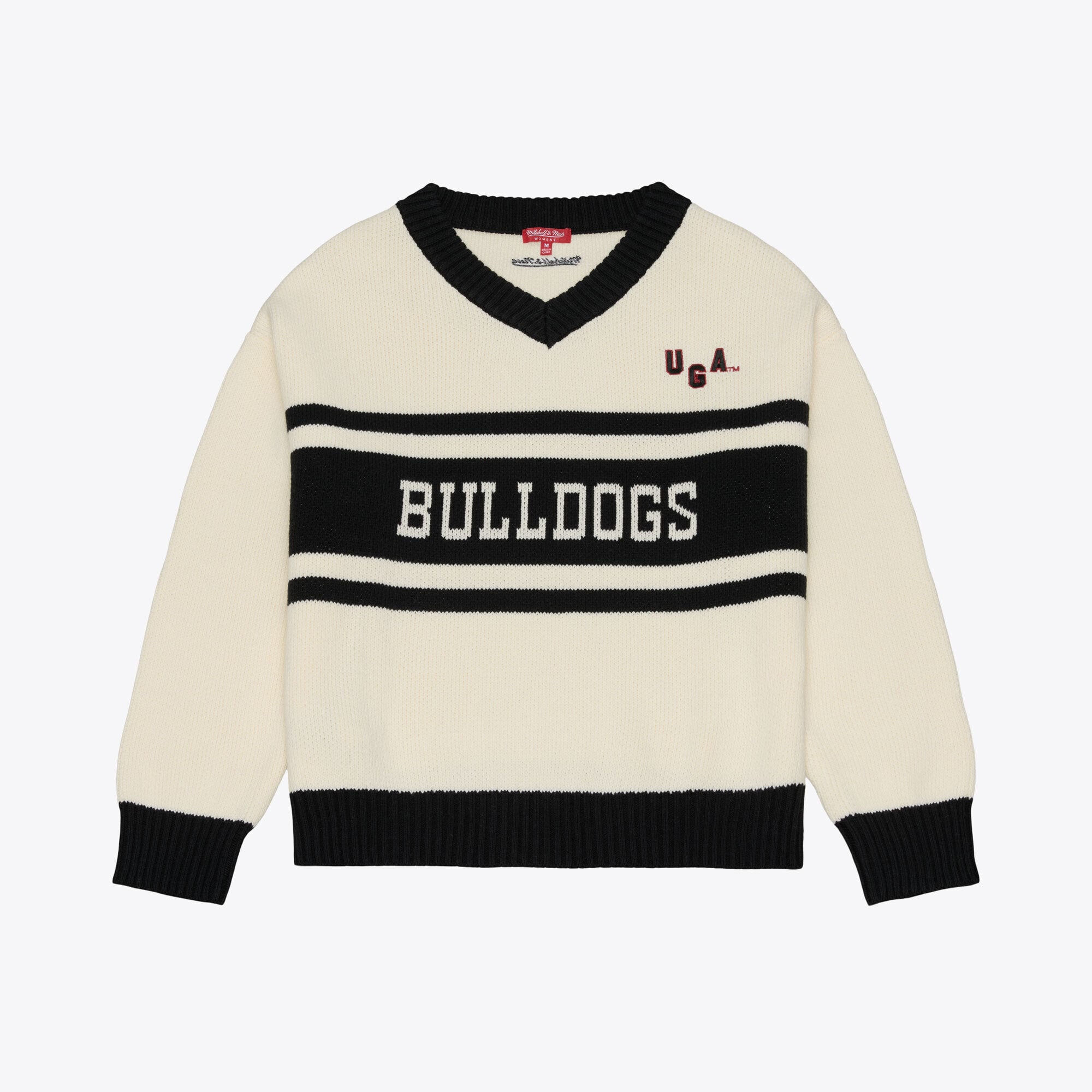 Pull col V Mitchell & Ness crème Georgia Bulldogs Retro Roots pour femme