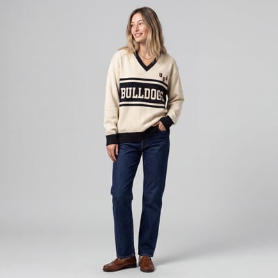 Georgia Bulldogs Mitchell & Ness Women's Retro Roots V-Neck Sweater - Cream
