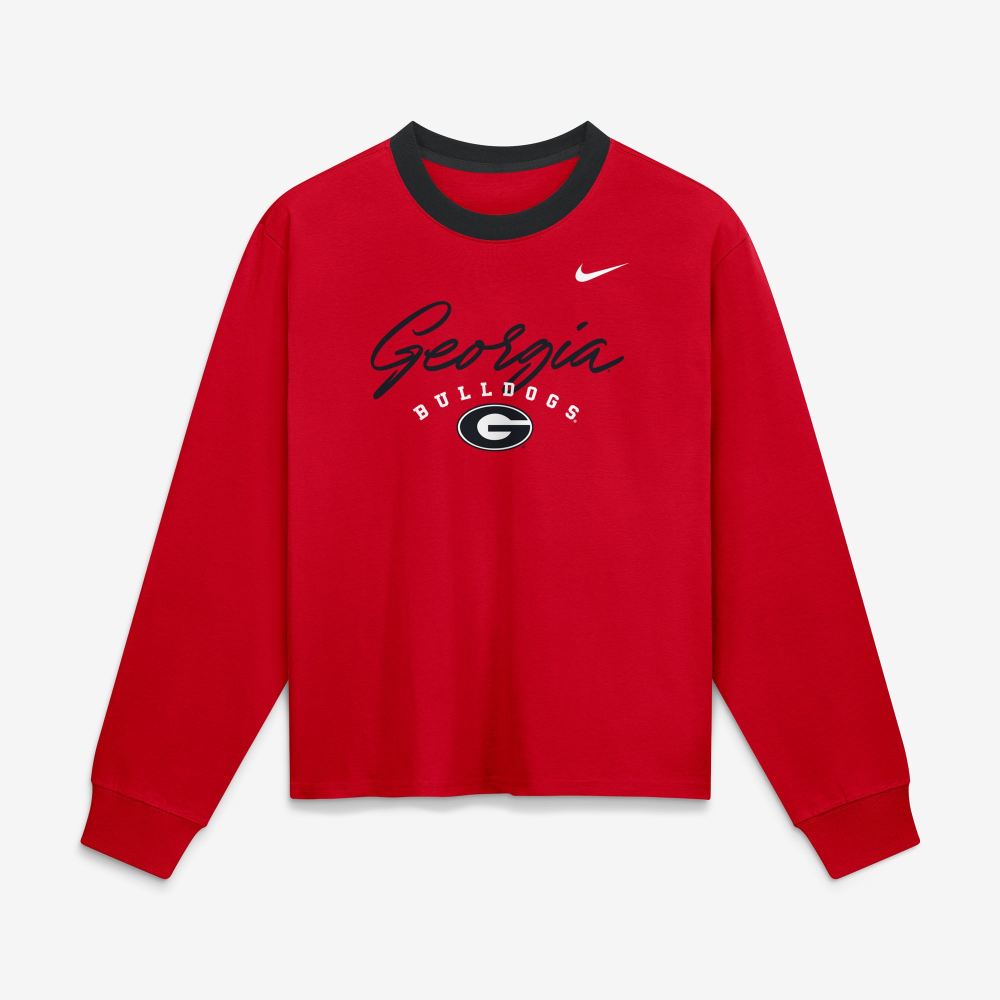 Women's Nike  Georgia Bulldogs Red Ringer Boxy Long Sleeve T-Shirt
