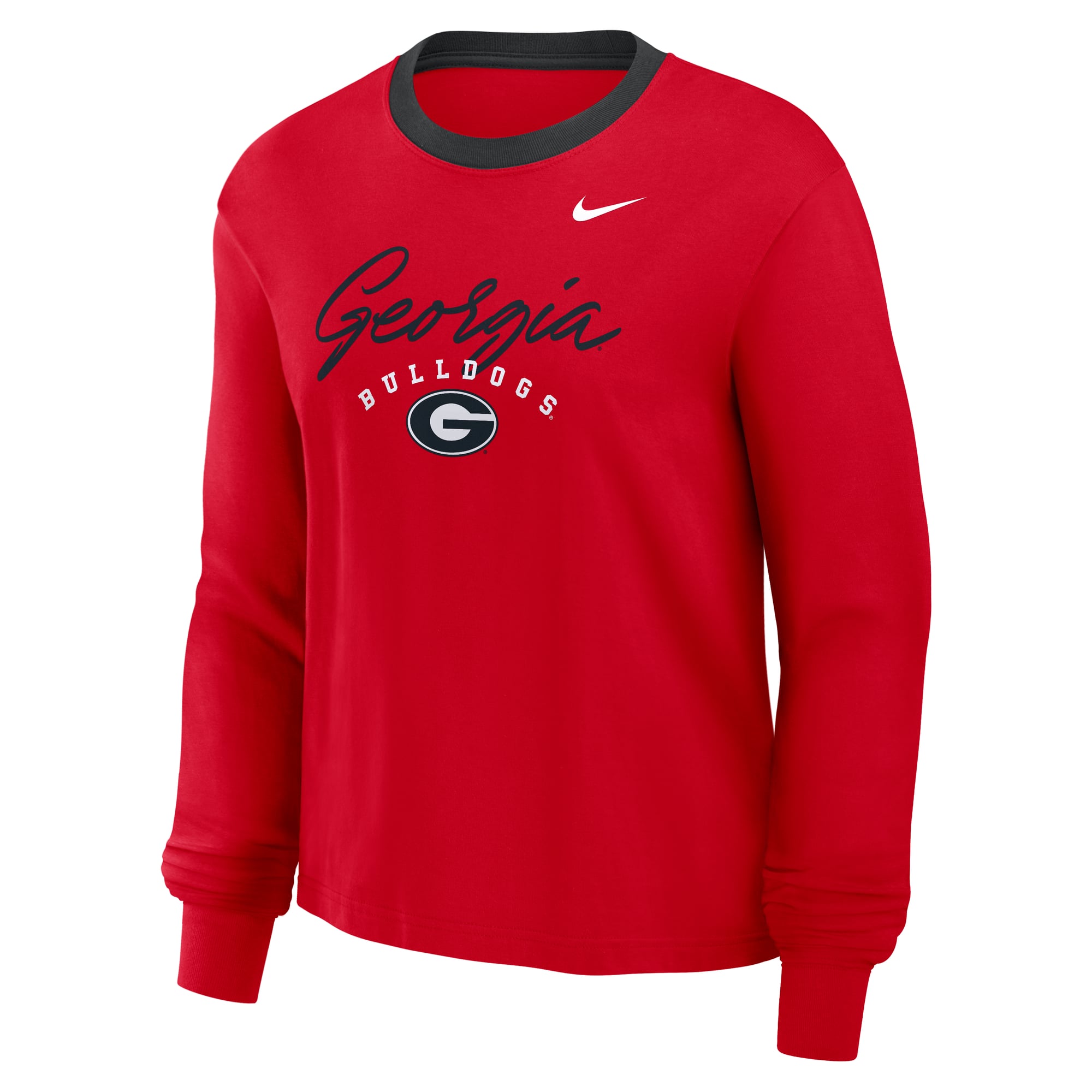 Women's Nike  Georgia Bulldogs Red Ringer Boxy Long Sleeve T-Shirt