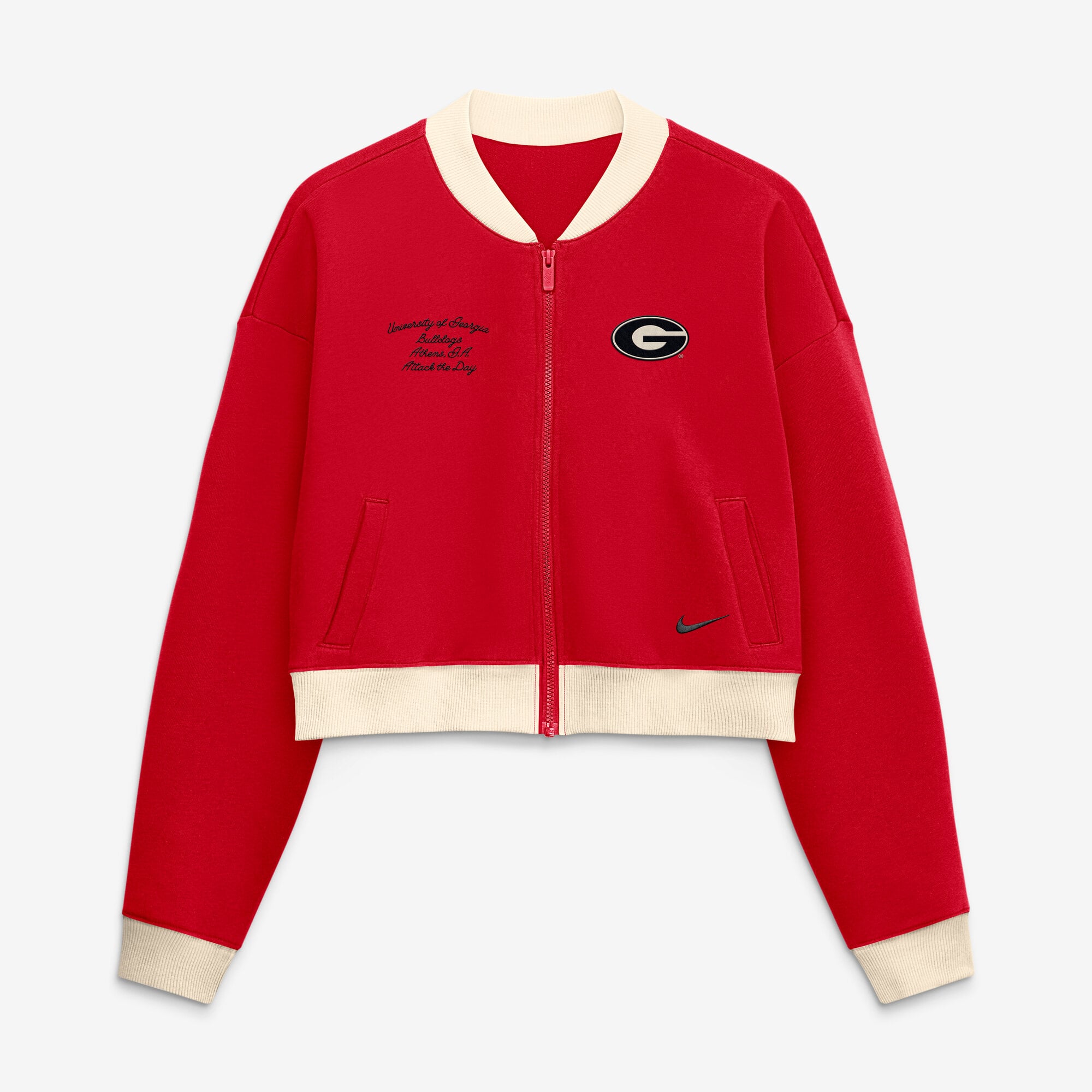 Veste bomber zippée courte et oversize Nike rouge Georgia Bulldogs pour femme