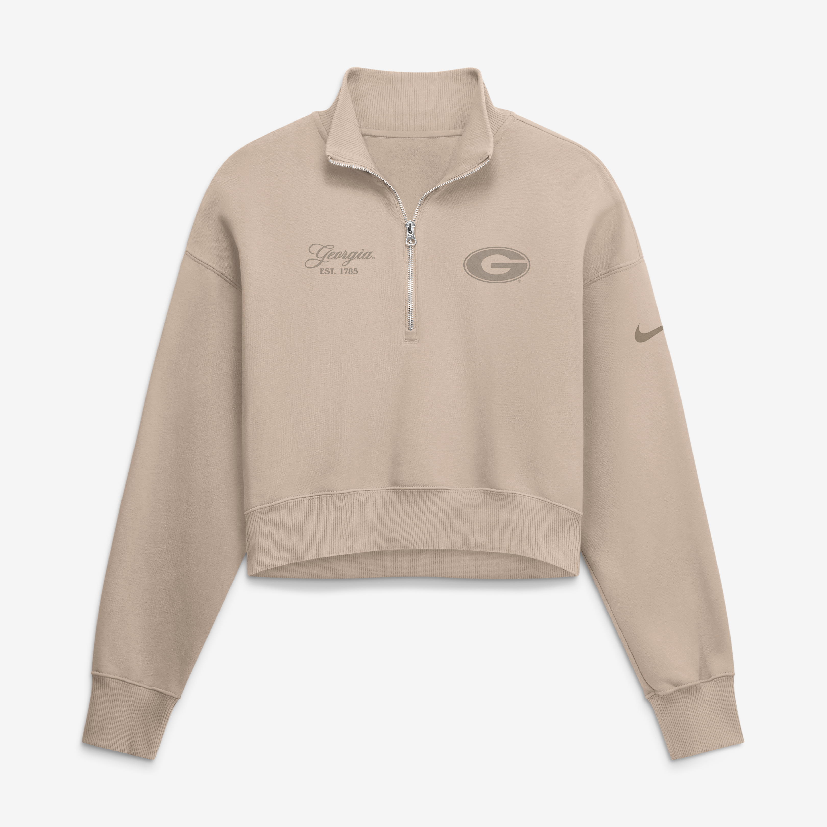 Women's Nike Tan Georgia Bulldogs Neutral Stance Collection Oversized Phoenix Fleece Cropped Quarter-Zip Sweatshirt