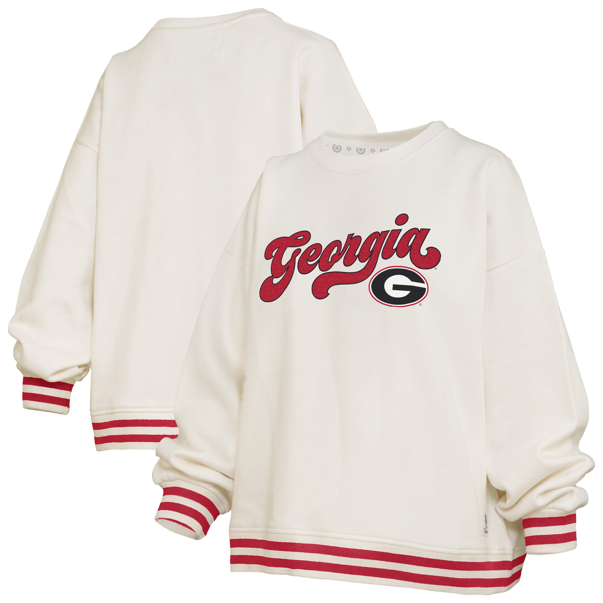 Sweat-shirt côtelé en chenille crème Pressbox Georgia Bulldogs Bonanza pour femme