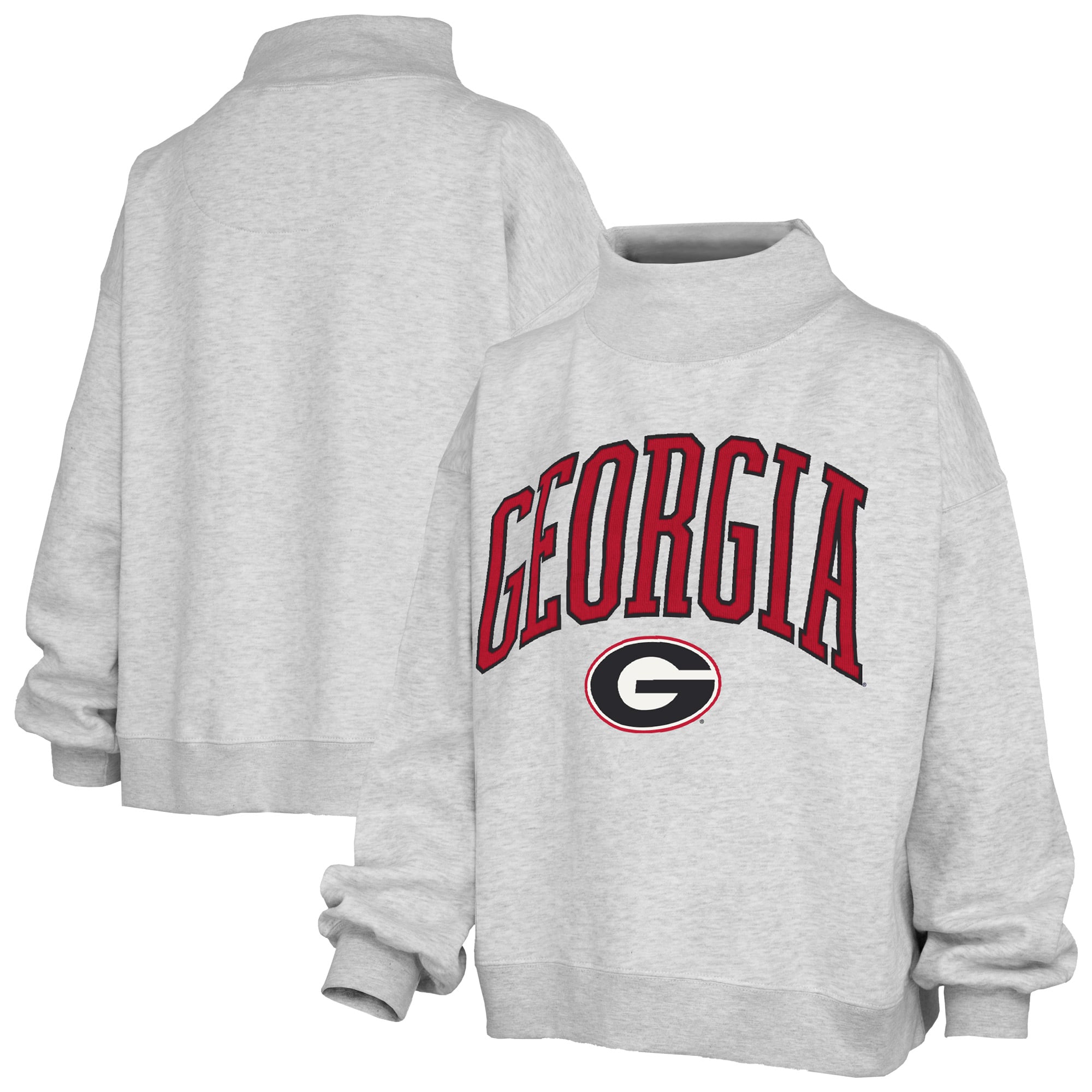 Women's Pressbox Gray Georgia Bulldogs Nelson Texture Lingo Mock Neck Fleece Sweatshirt