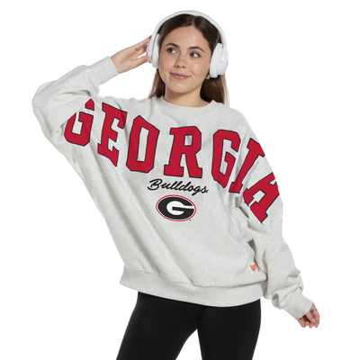 Georgia Bulldogs Pressbox Women's Flannigan Oversized Fleece Sweatshirt - Heather Gray