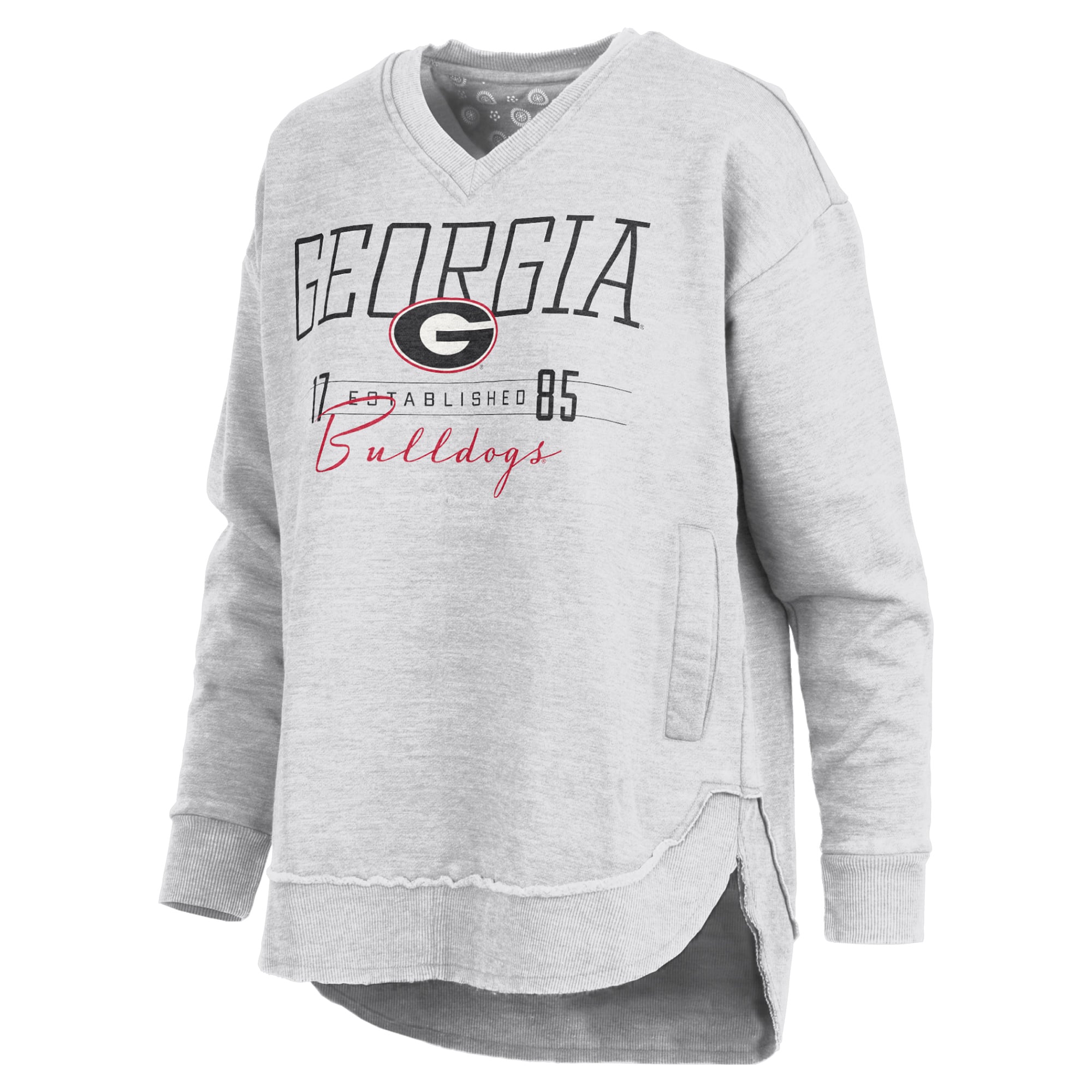 Women's Pressbox Heather Gray Georgia Bulldogs Marcus East Hall Poncho V-Neck Sweatshirt