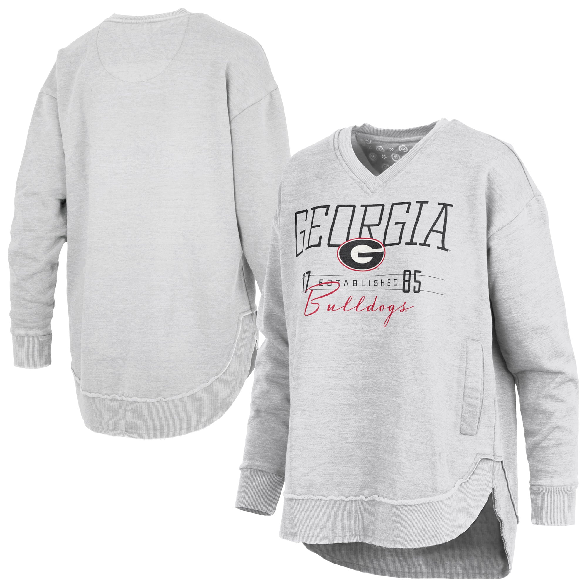 Women's Pressbox  Heather Gray Georgia Bulldogs Marcus East Hall Poncho V-Neck Sweatshirt