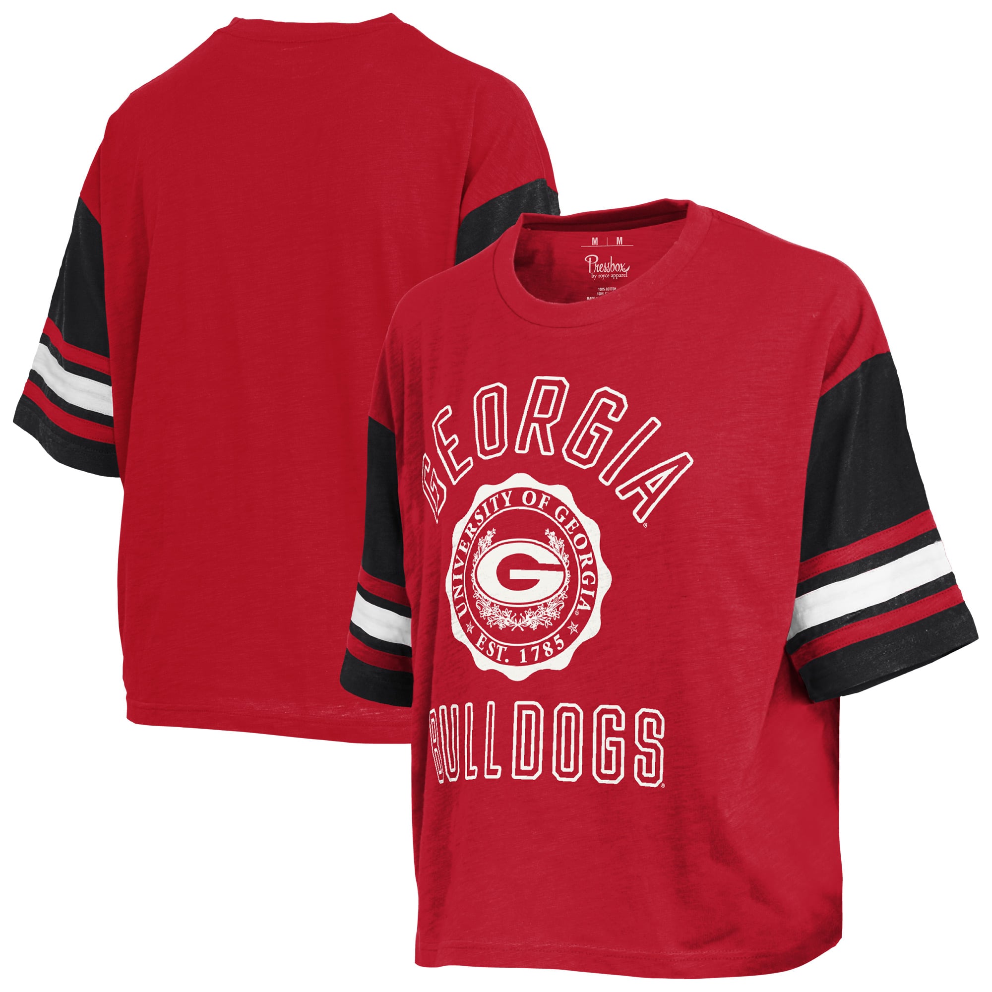 T-shirt à logo Pressbox rouge Georgia Bulldogs Sunday Colorblock pour femmes