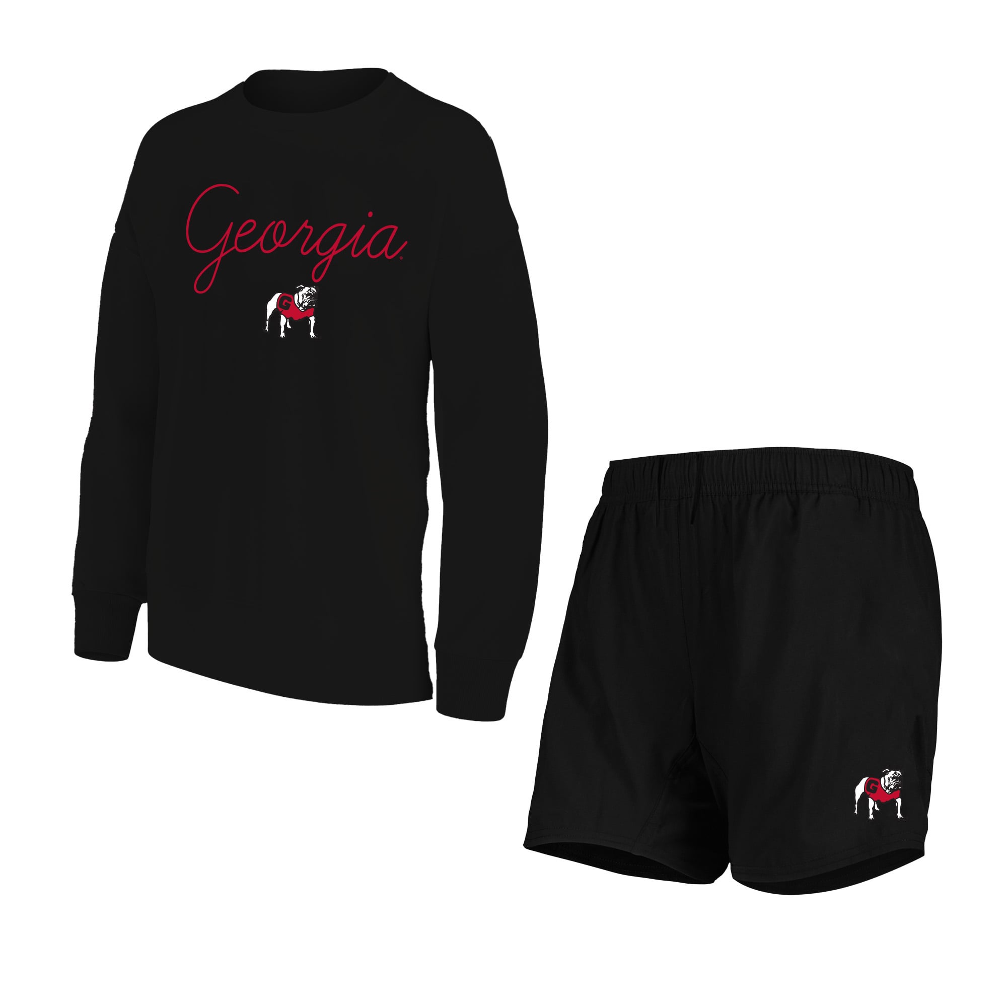 Women's Profile Black Georgia Bulldogs Plus French Terry Crew and Shorts Lounge Set