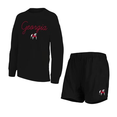 Georgia Bulldogs Profile Women's Plus Size French Terry Crew and Shorts Lounge Set - Black
